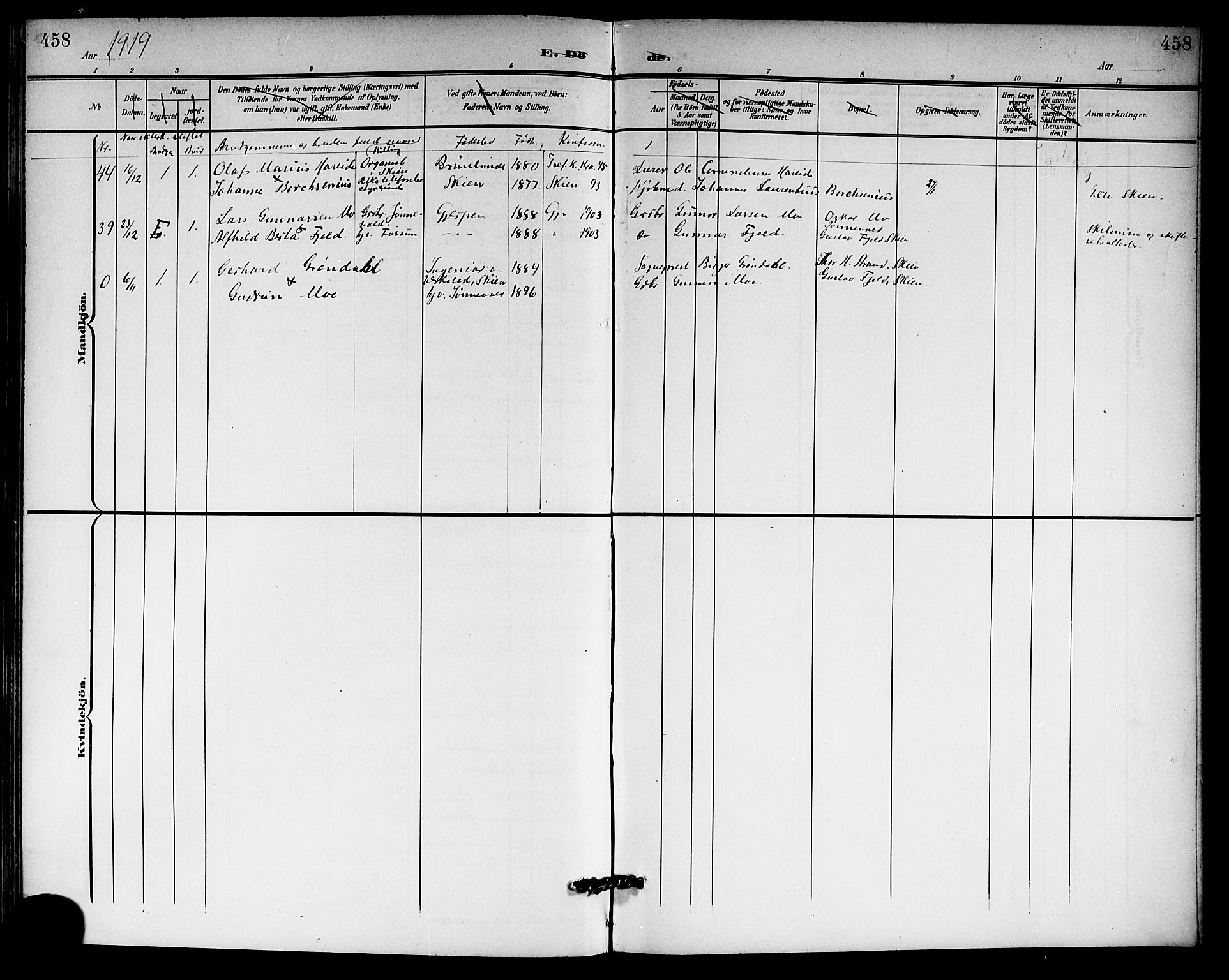 Gjerpen kirkebøker, AV/SAKO-A-265/G/Ga/L0003: Parish register (copy) no. I 3, 1901-1919, p. 458