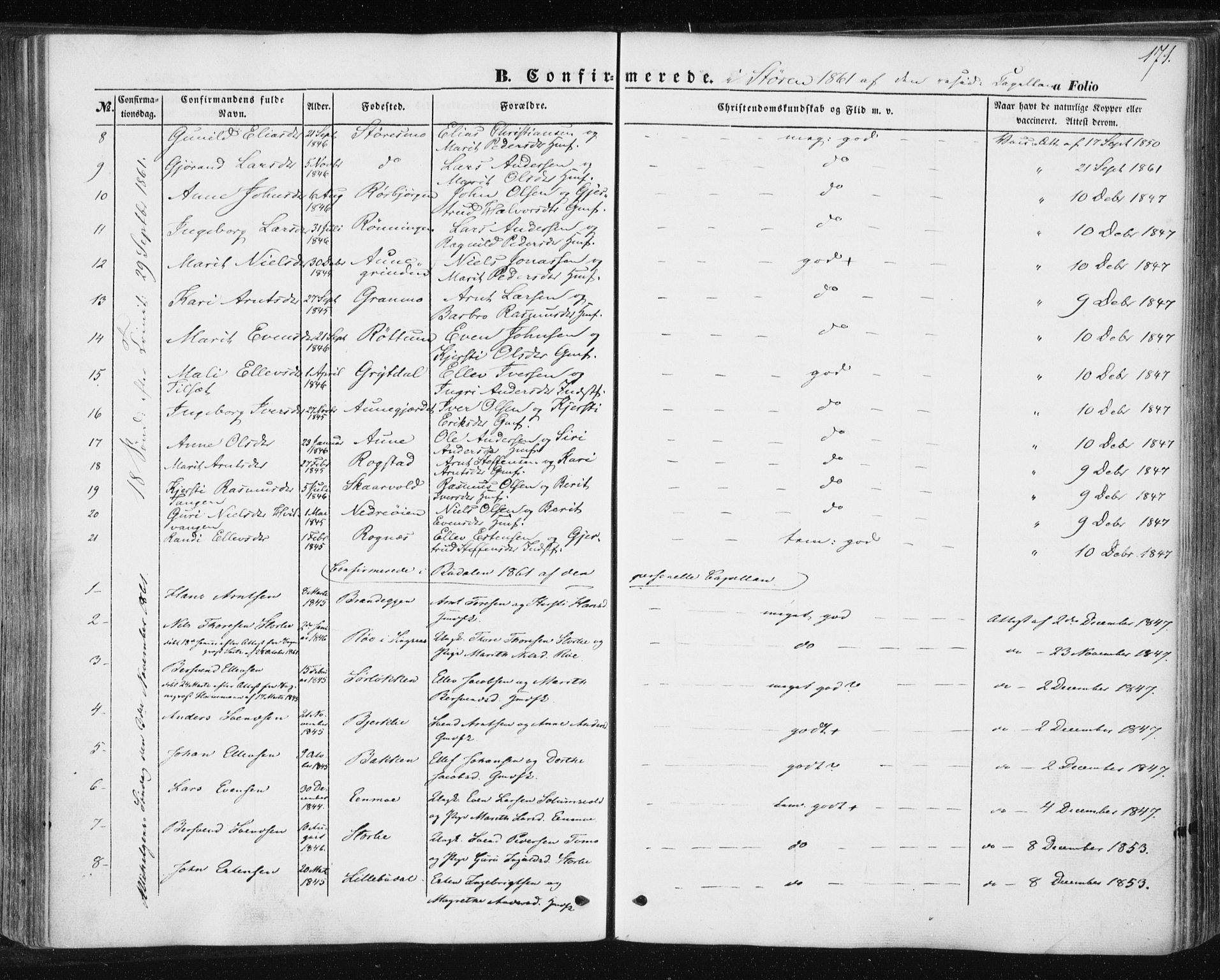 Ministerialprotokoller, klokkerbøker og fødselsregistre - Sør-Trøndelag, SAT/A-1456/687/L1000: Parish register (official) no. 687A06, 1848-1869, p. 171