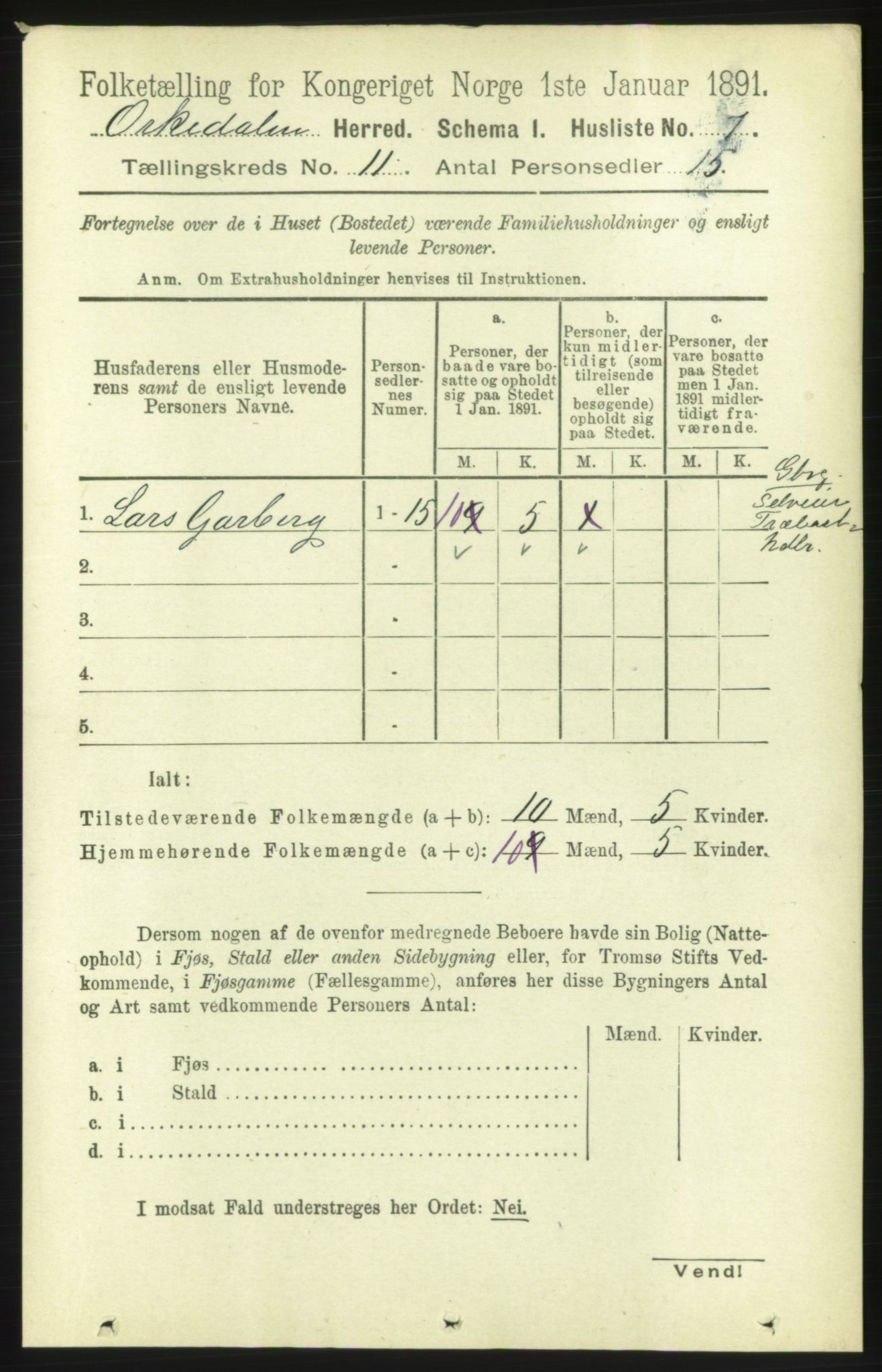 RA, 1891 census for 1638 Orkdal, 1891, p. 5086