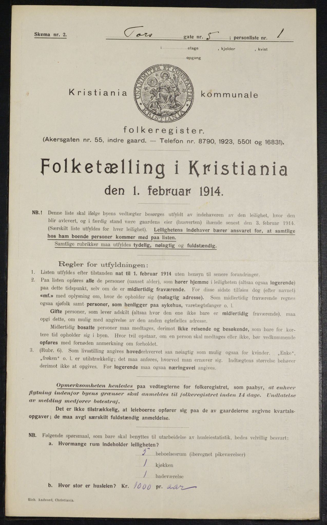 OBA, Municipal Census 1914 for Kristiania, 1914, p. 115245