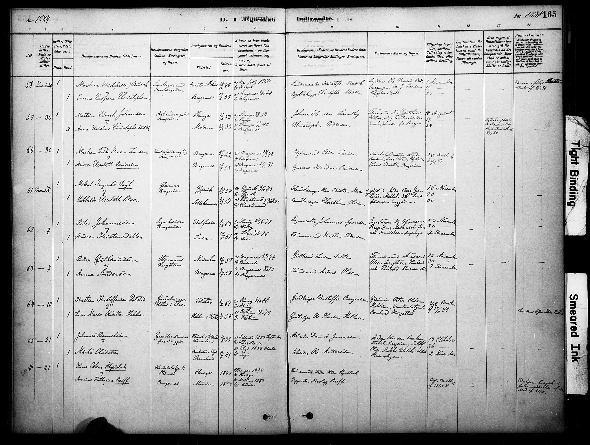 Bragernes kirkebøker, SAKO/A-6/F/Fc/L0005: Parish register (official) no. III 5, 1878-1890, p. 165