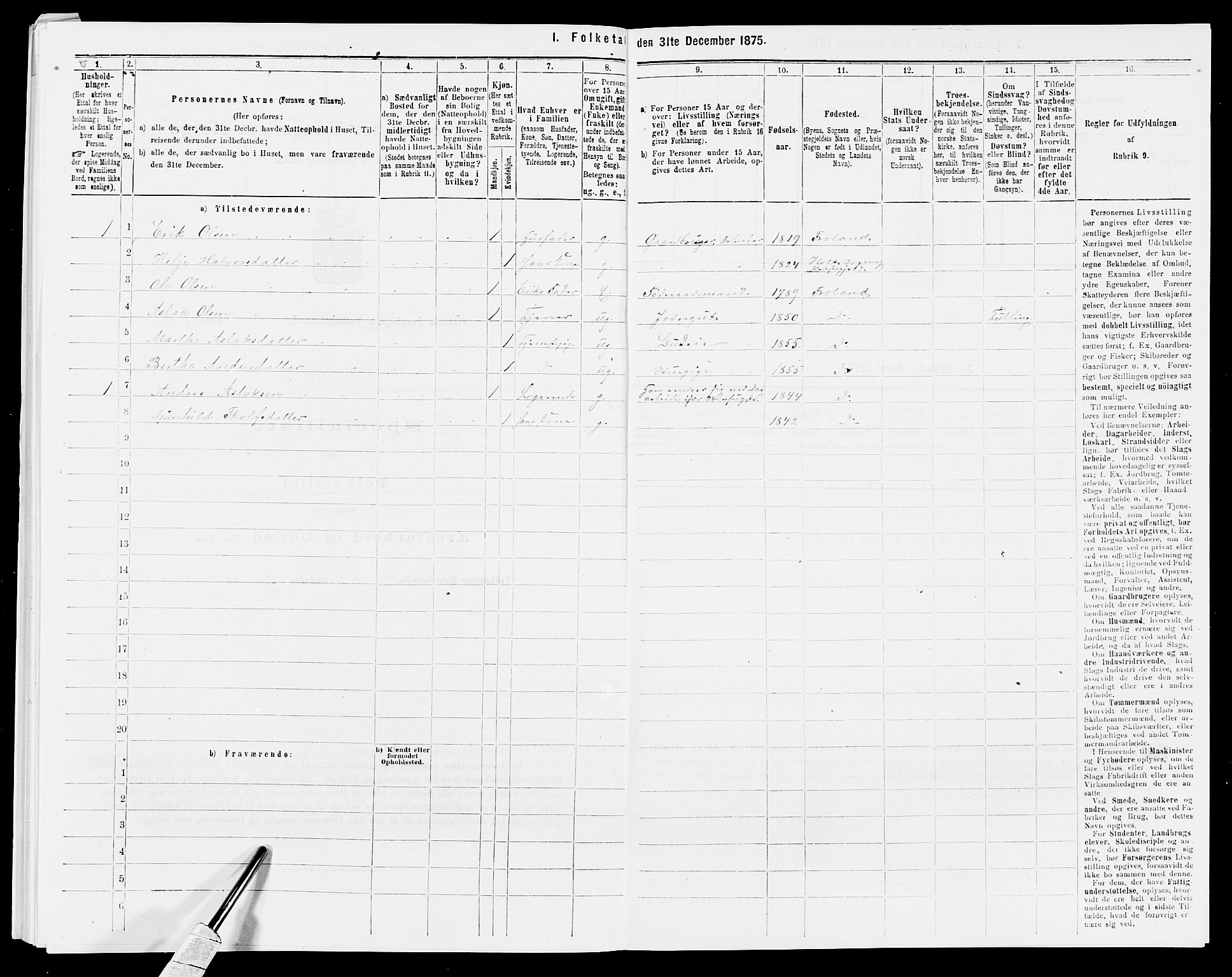 SAK, 1875 census for 0919P Froland, 1875, p. 581