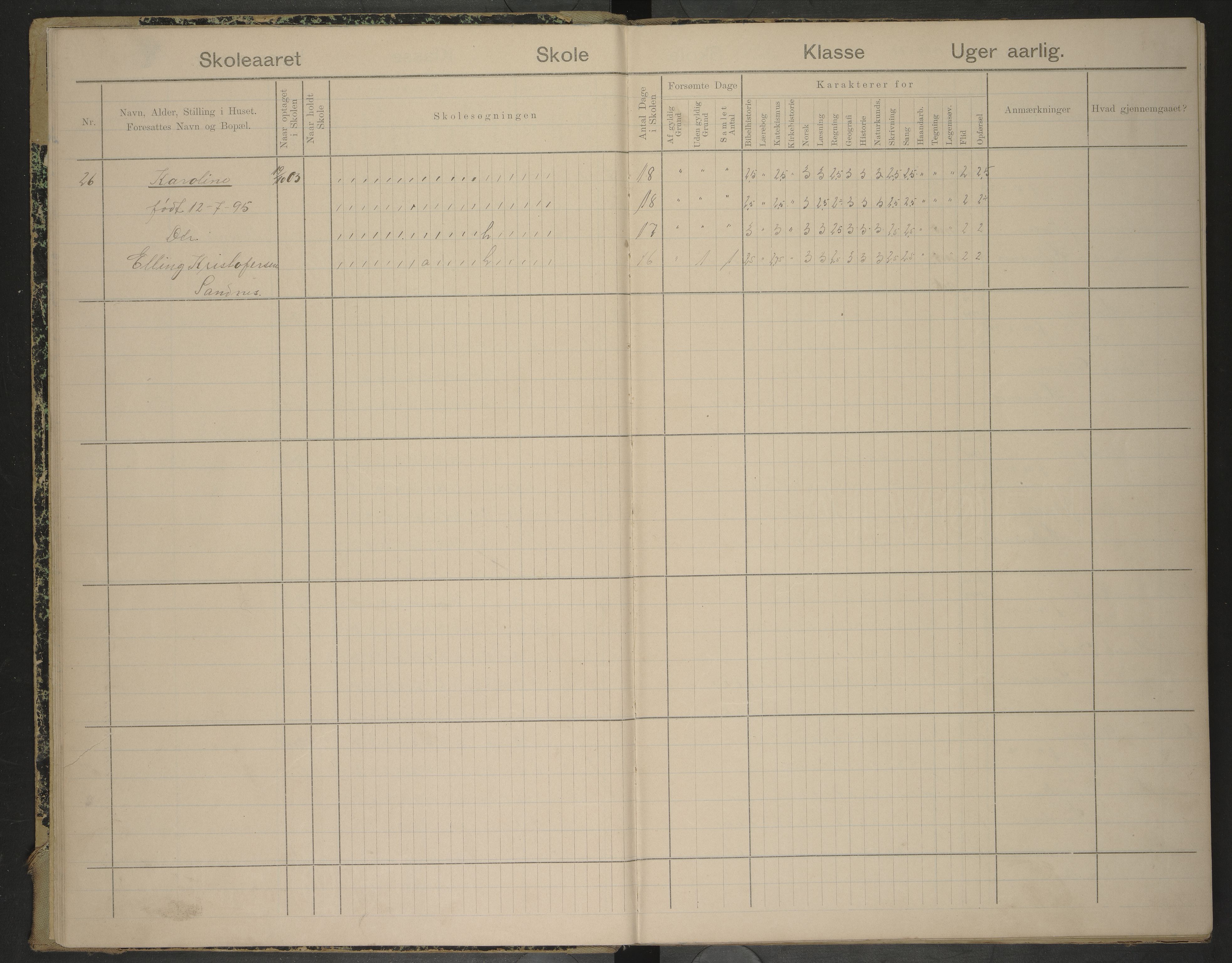 Hadsel kommune. Hov skolekrets, AIN/K-18660.510.55/G/L0002: Skoleprotokoll Hov skole, 1904-1913