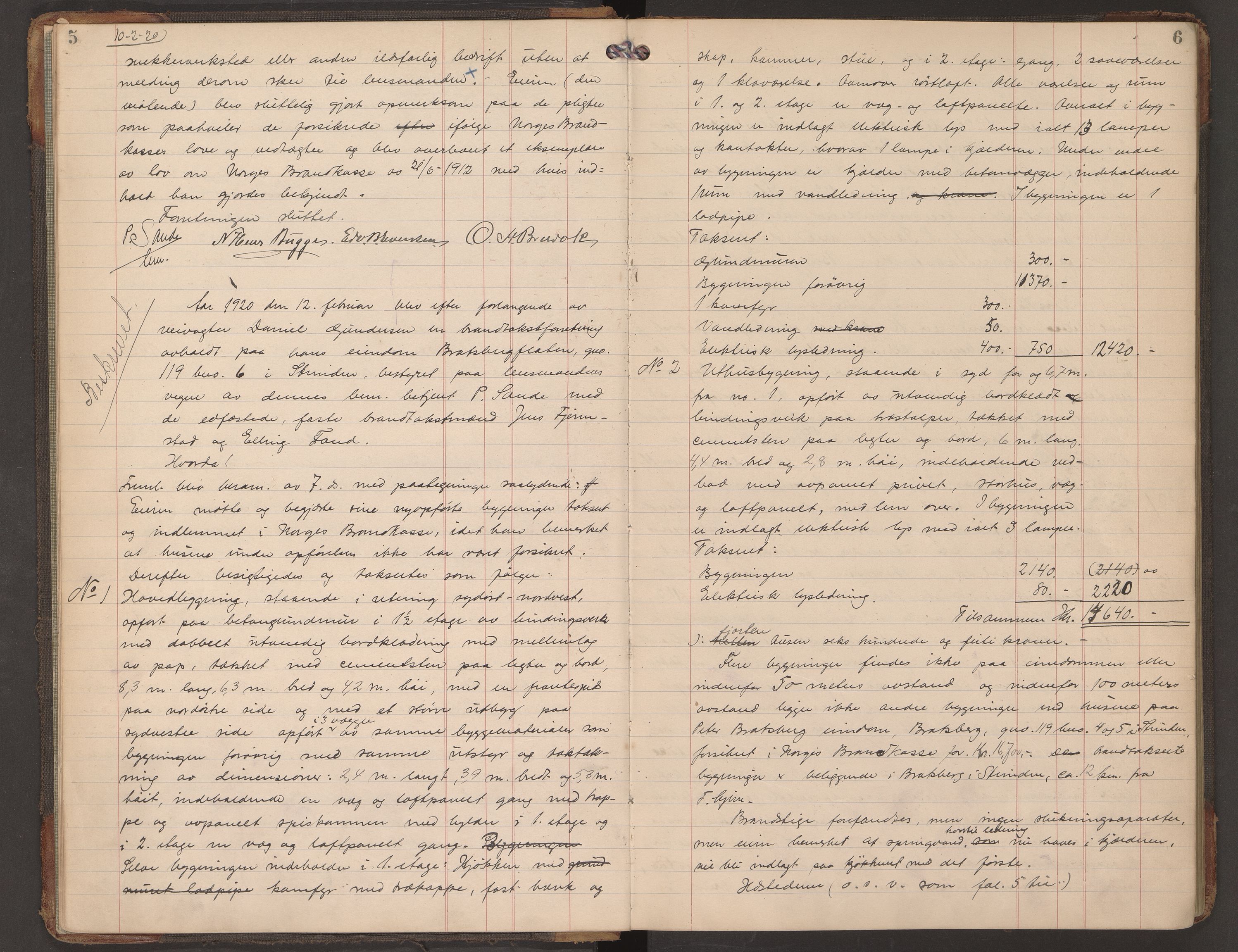 Norges Brannkasse Strinda, AV/SAT-A-5516/Fa/L0014: Branntakstprotokoll, 1920-1921