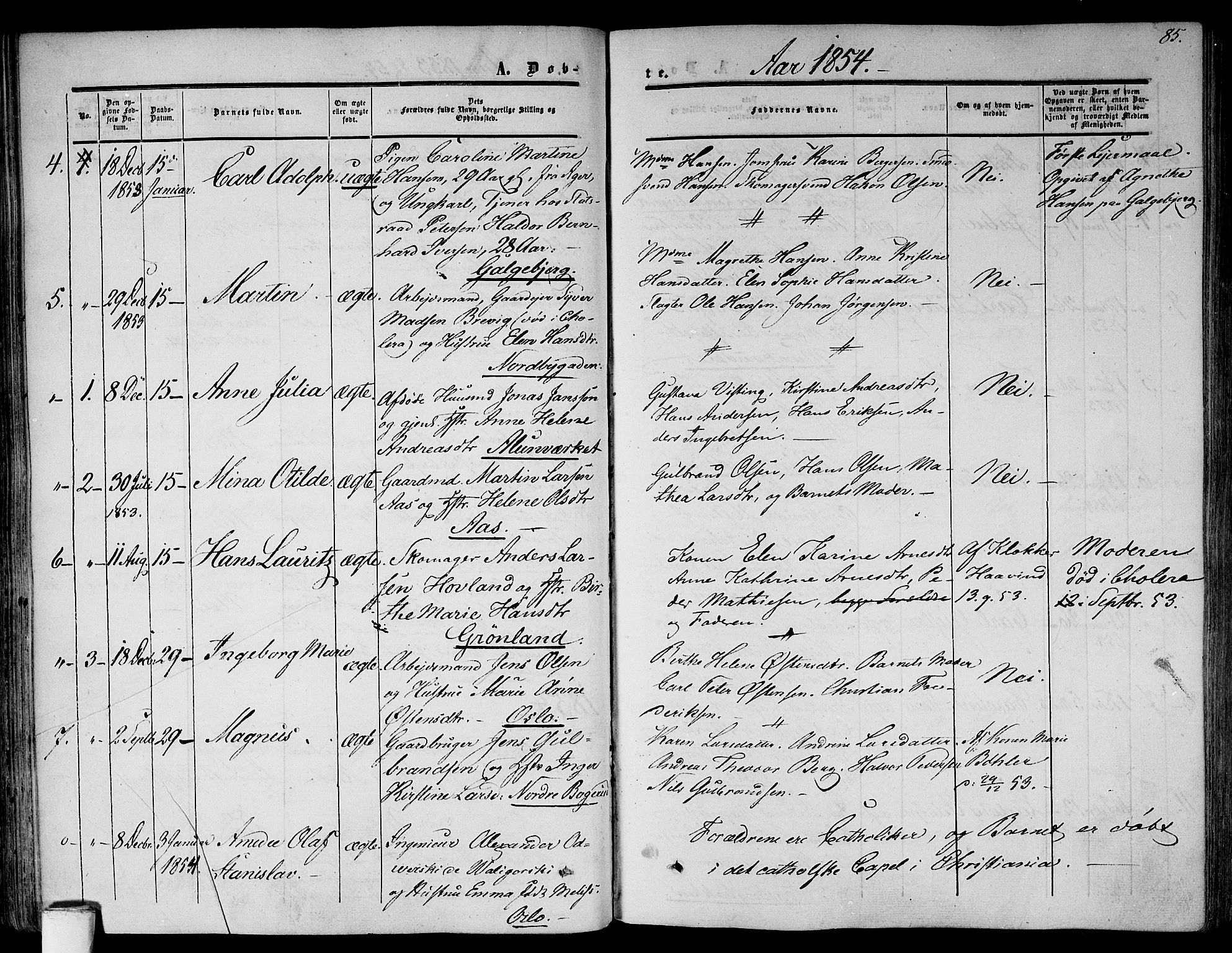 Gamlebyen prestekontor Kirkebøker, AV/SAO-A-10884/F/Fa/L0004: Parish register (official) no. 4, 1850-1857, p. 85