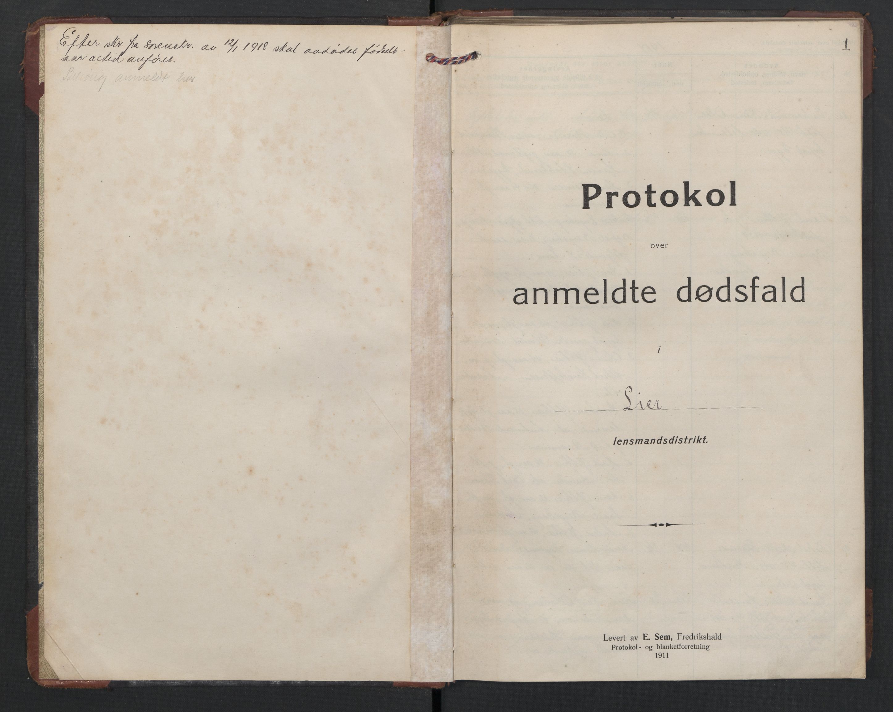 Lier lensmannskontor, AV/SAKO-A-507/H/Ha/L0002/0003: Dødsfallsprotokoll  / Dødsfallsprotokoll 4, 1917-1921, p. 1