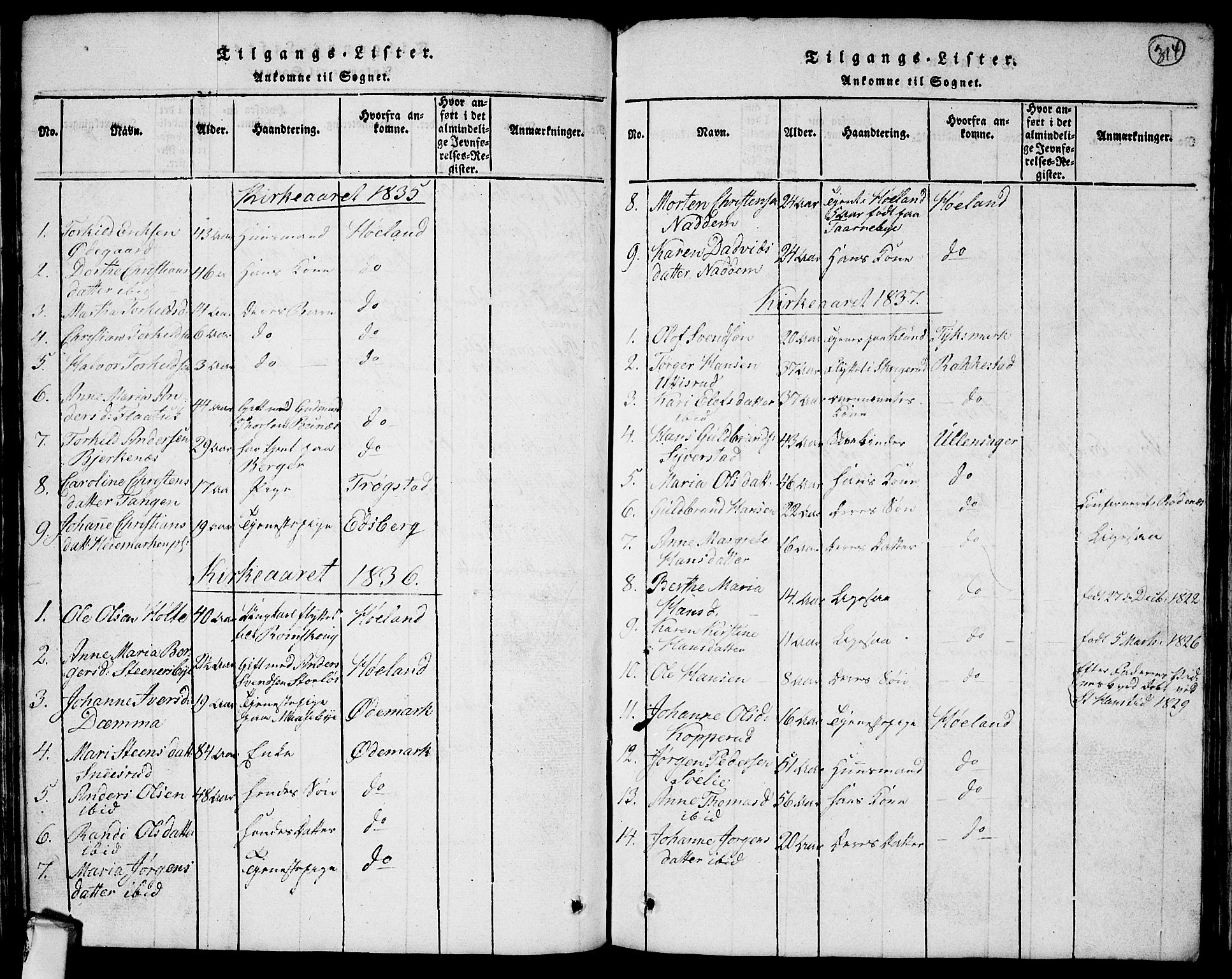 Rødenes prestekontor Kirkebøker, AV/SAO-A-2005/G/Ga/L0001: Parish register (copy) no.  I 1, 1814-1841, p. 314