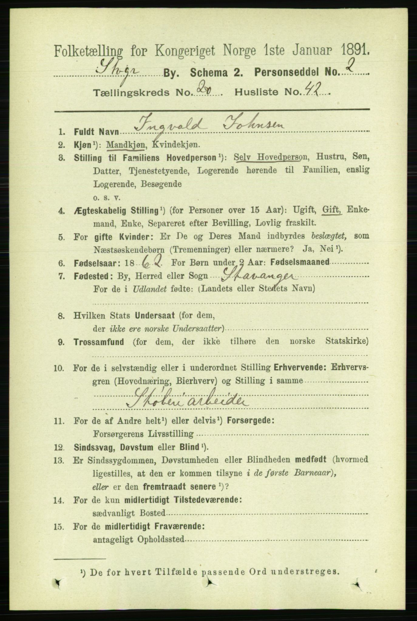 RA, 1891 census for 1103 Stavanger, 1891, p. 23401