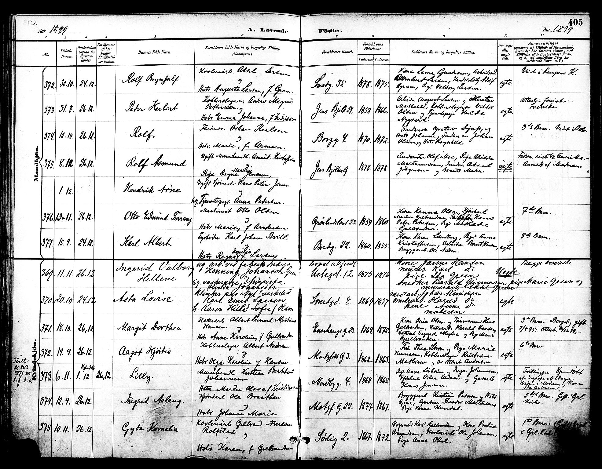Grønland prestekontor Kirkebøker, SAO/A-10848/F/Fa/L0012: Parish register (official) no. 12, 1893-1900, p. 405