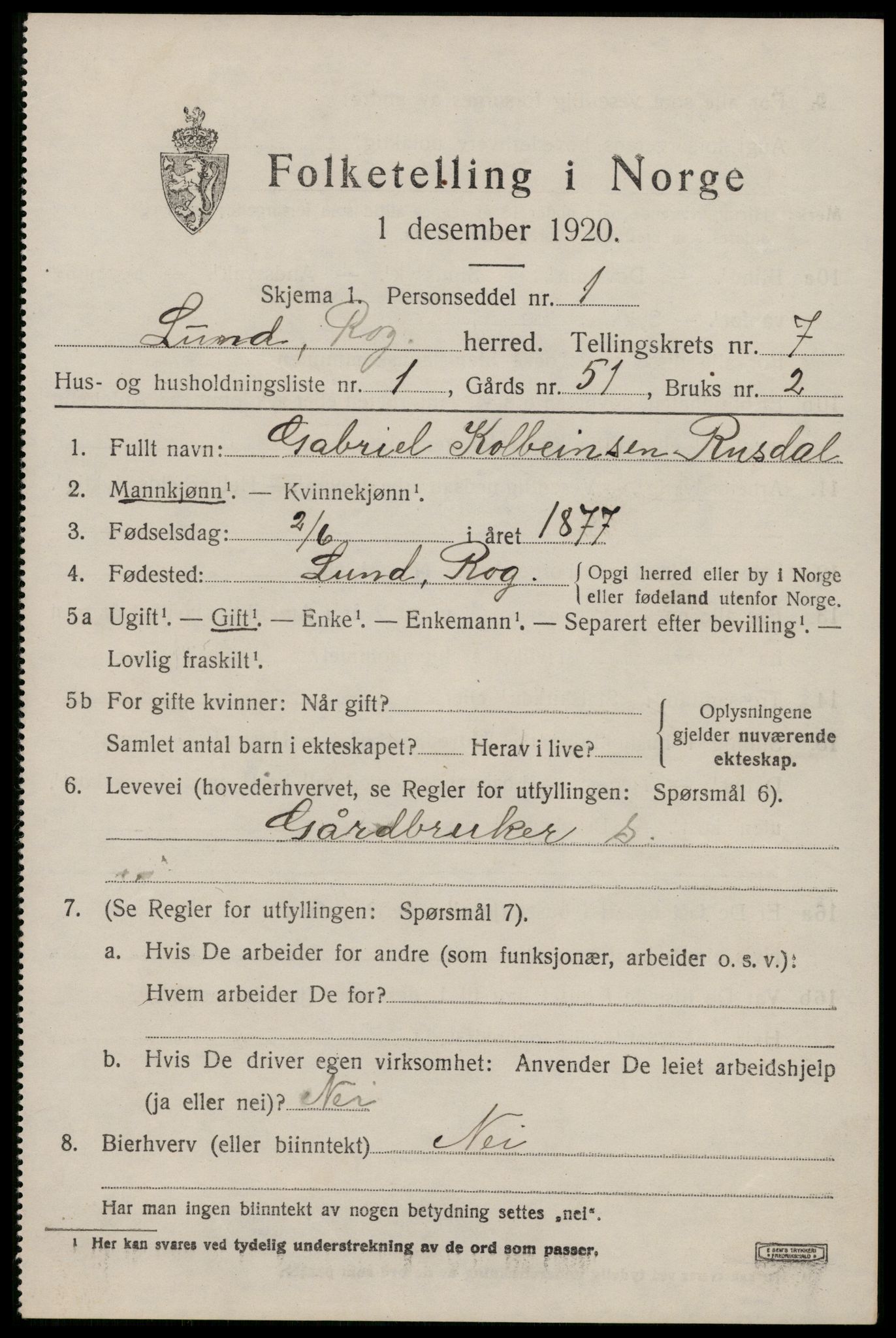 SAST, 1920 census for Lund, 1920, p. 4032