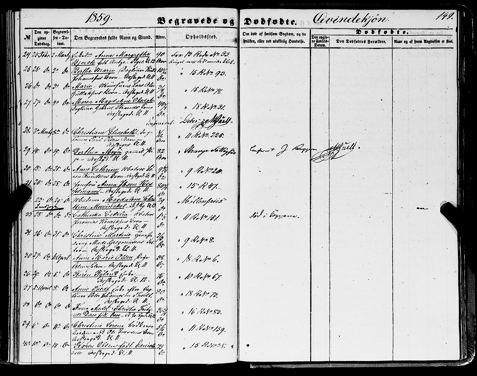 Domkirken sokneprestembete, SAB/A-74801/H/Haa/L0041: Parish register (official) no. E 2, 1853-1863, p. 149