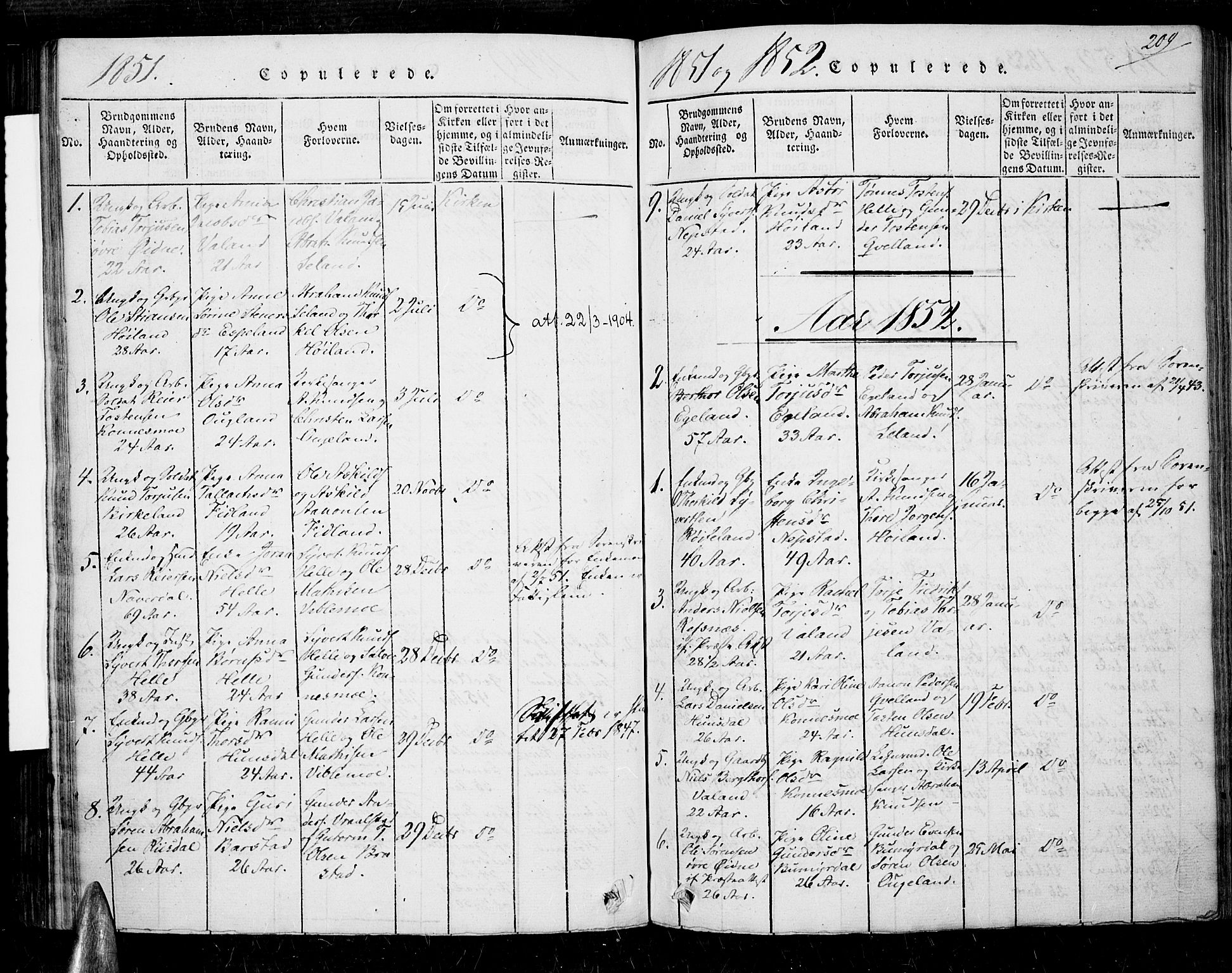 Nord-Audnedal sokneprestkontor, SAK/1111-0032/F/Fa/Faa/L0001: Parish register (official) no. A 1, 1815-1856, p. 209