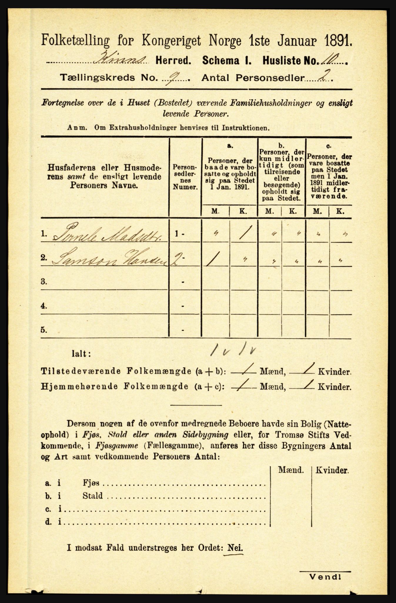 RA, 1891 census for 1437 Kinn, 1891, p. 3410