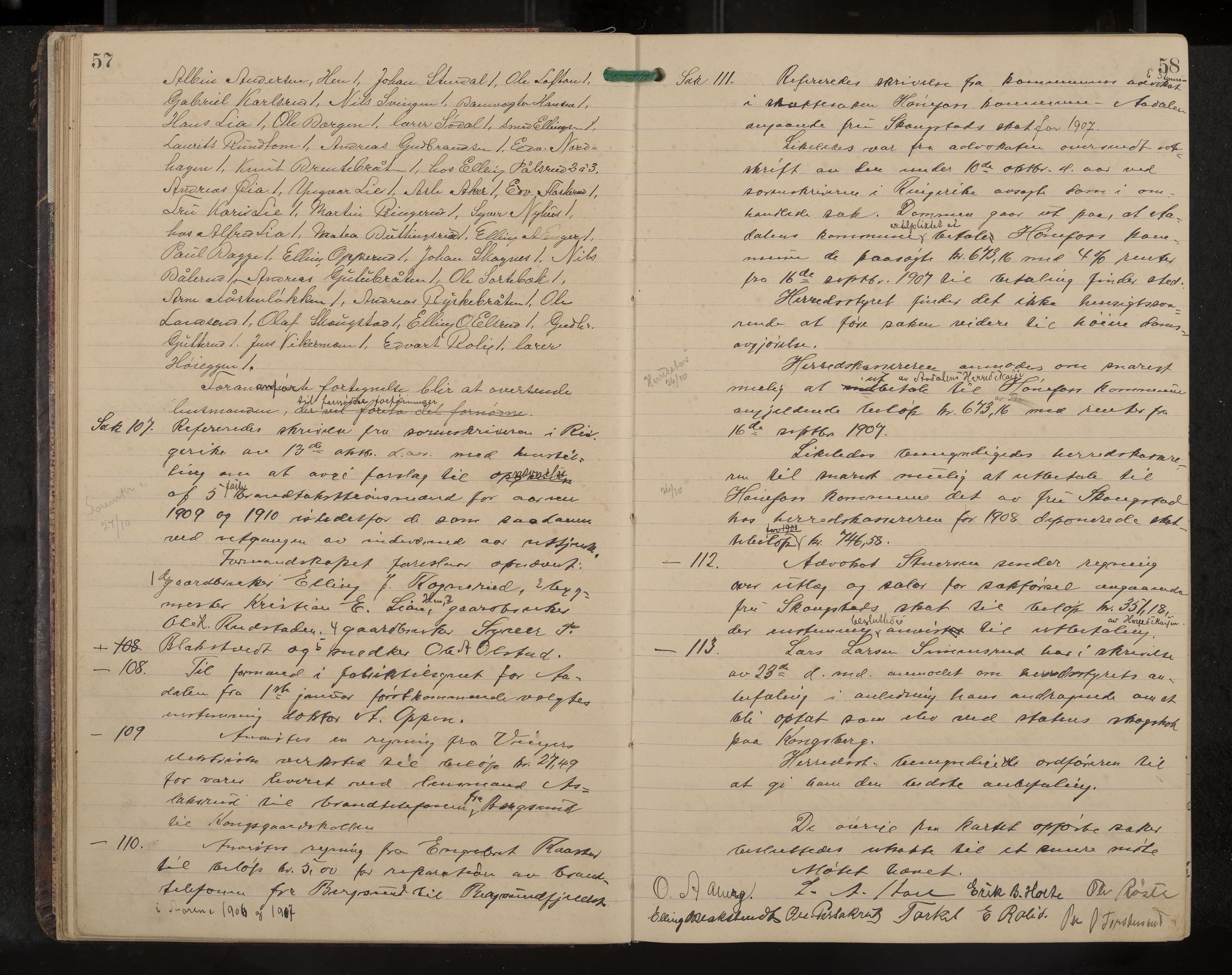 Ådal formannskap og sentraladministrasjon, IKAK/0614021/A/Aa/L0003: Møtebok, 1907-1914, p. 57-58