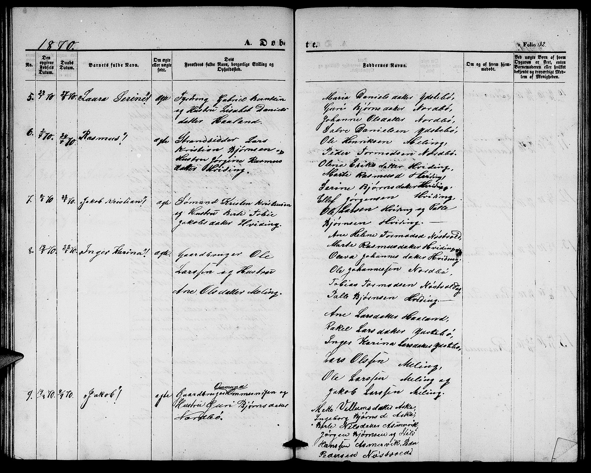 Rennesøy sokneprestkontor, SAST/A -101827/H/Ha/Hab/L0003: Parish register (copy) no. B 3, 1855-1888, p. 32