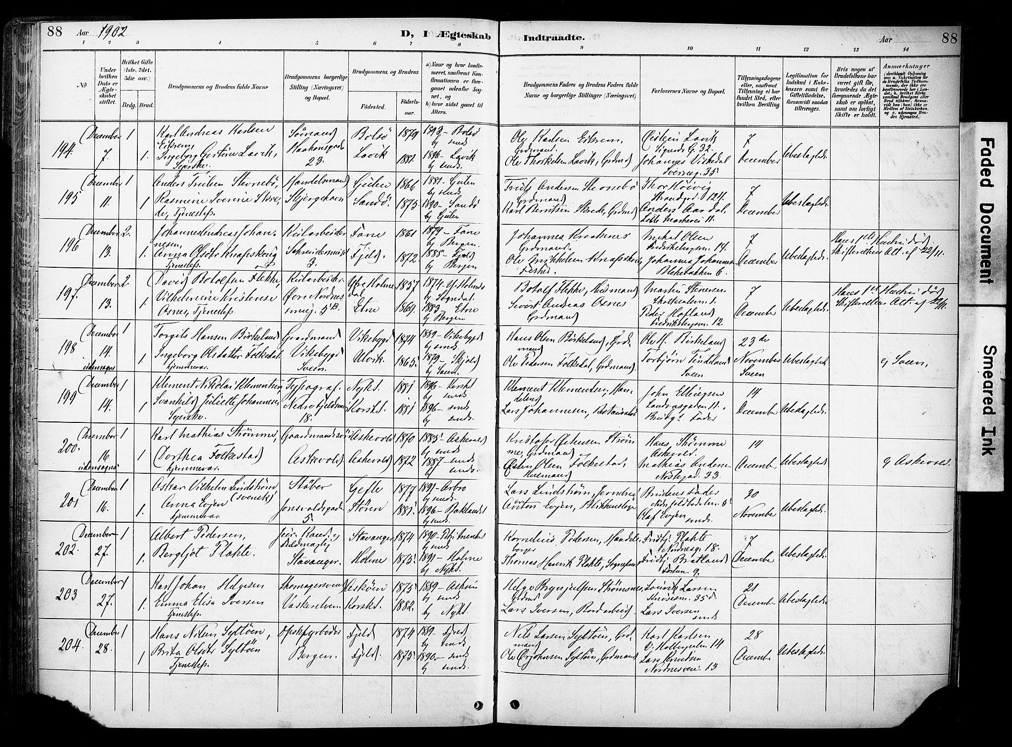 Nykirken Sokneprestembete, AV/SAB-A-77101/H/Haa/L0034: Parish register (official) no. D 4, 1896-1905, p. 88