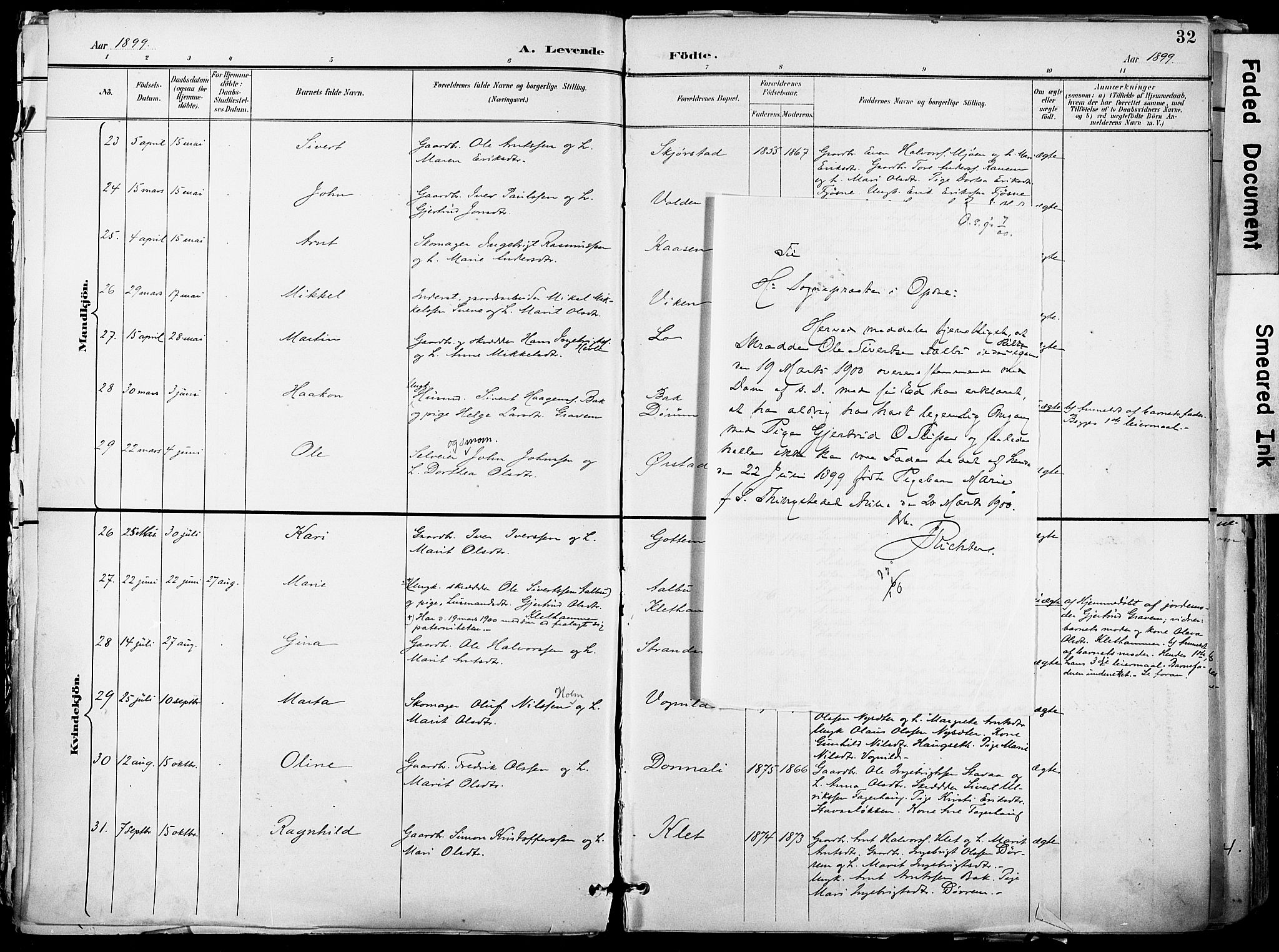 Ministerialprotokoller, klokkerbøker og fødselsregistre - Sør-Trøndelag, SAT/A-1456/678/L0902: Parish register (official) no. 678A11, 1895-1911, p. 32