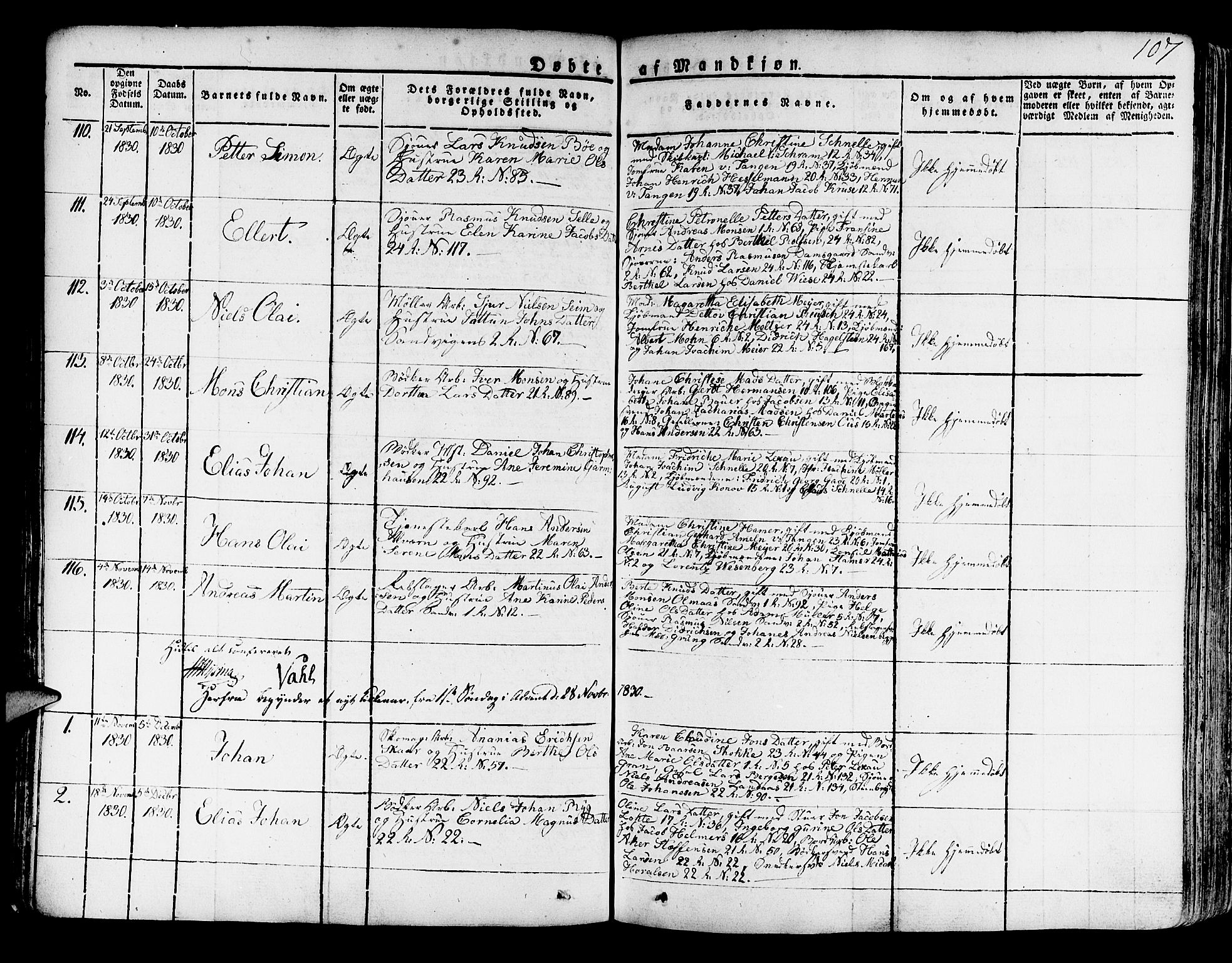 Korskirken sokneprestembete, AV/SAB-A-76101/H/Haa/L0014: Parish register (official) no. A 14, 1823-1835, p. 107