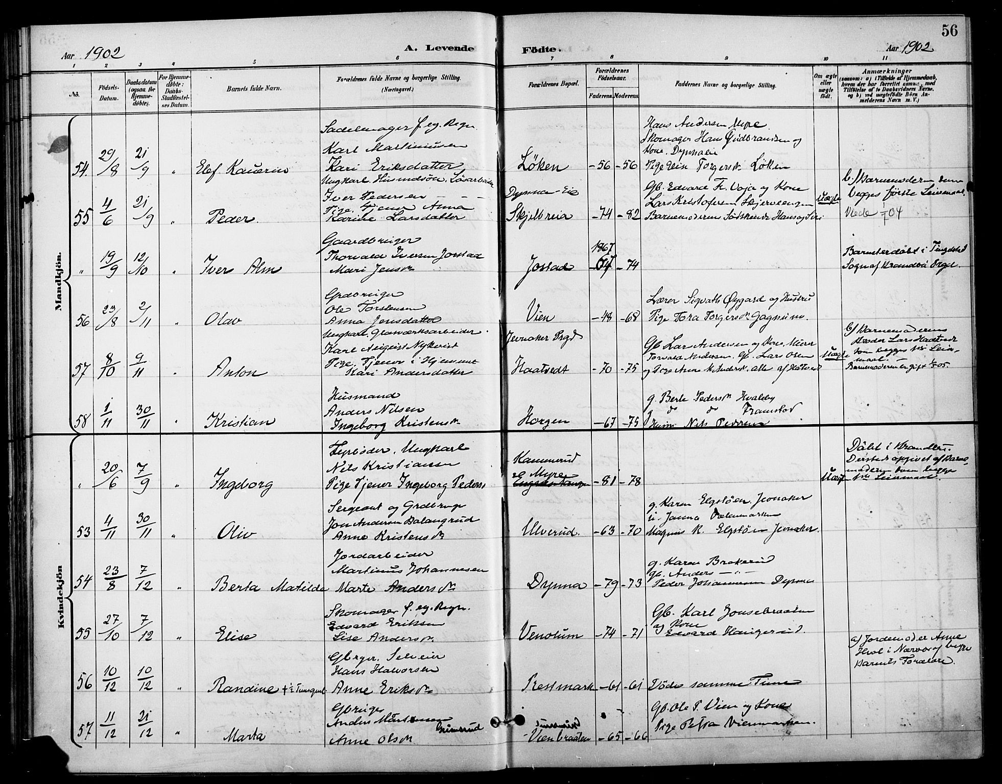 Gran prestekontor, SAH/PREST-112/H/Ha/Haa/L0019: Parish register (official) no. 19, 1898-1907, p. 56