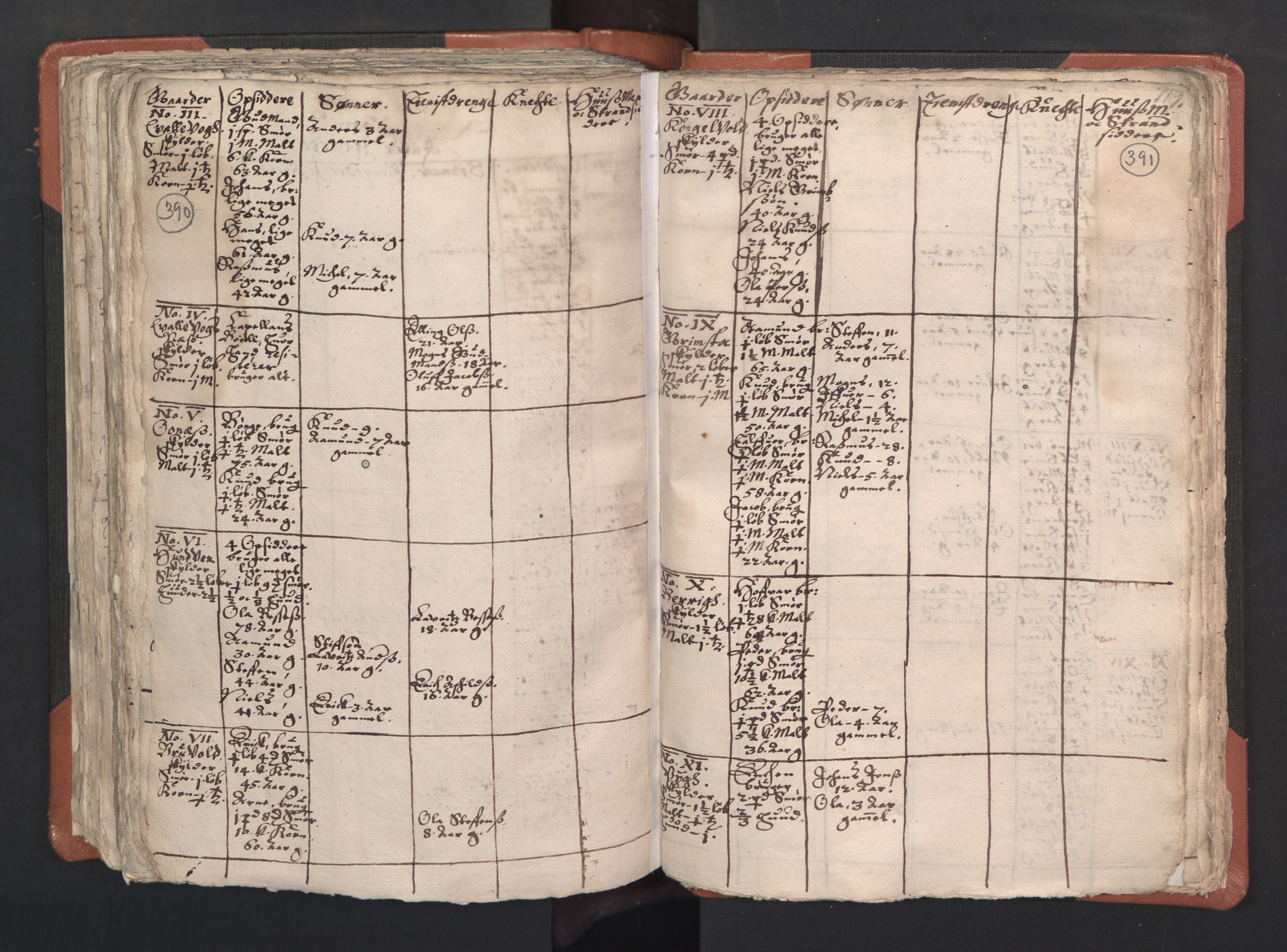 RA, Vicar's Census 1664-1666, no. 22: Nordhordland deanery, 1664-1666, p. 390-391