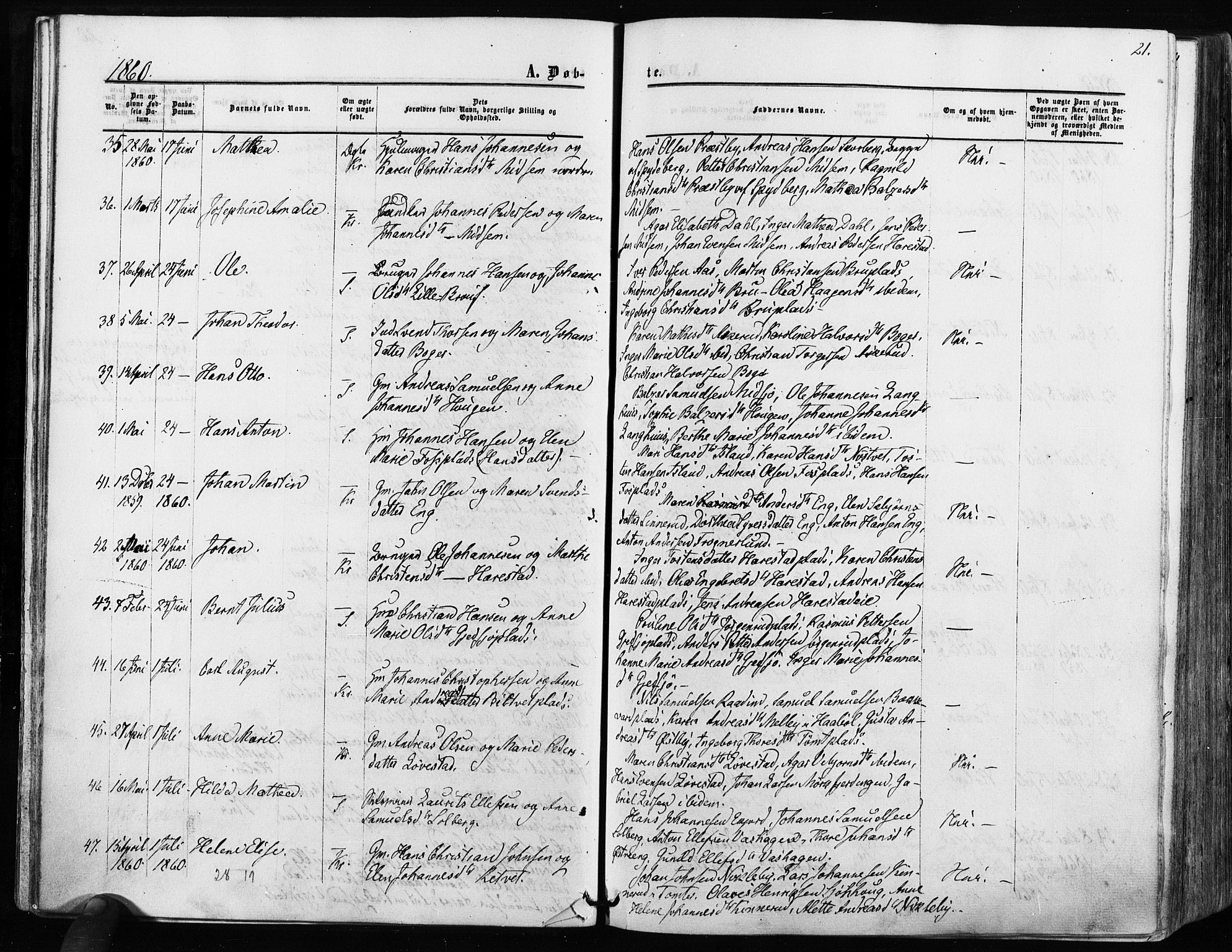 Kråkstad prestekontor Kirkebøker, SAO/A-10125a/F/Fa/L0007: Parish register (official) no. I 7, 1858-1870, p. 21