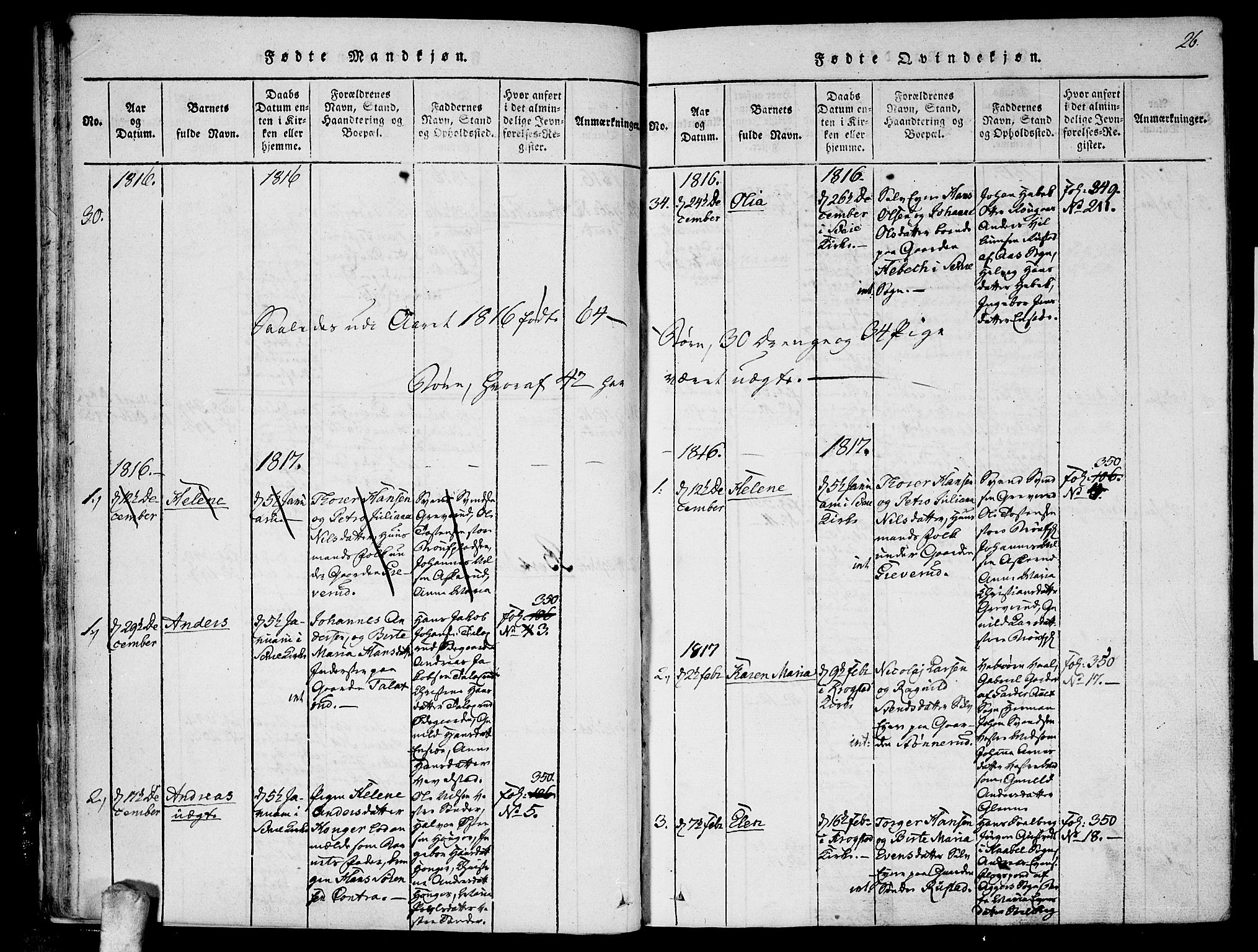 Kråkstad prestekontor Kirkebøker, SAO/A-10125a/F/Fa/L0003: Parish register (official) no. I 3, 1813-1824, p. 26