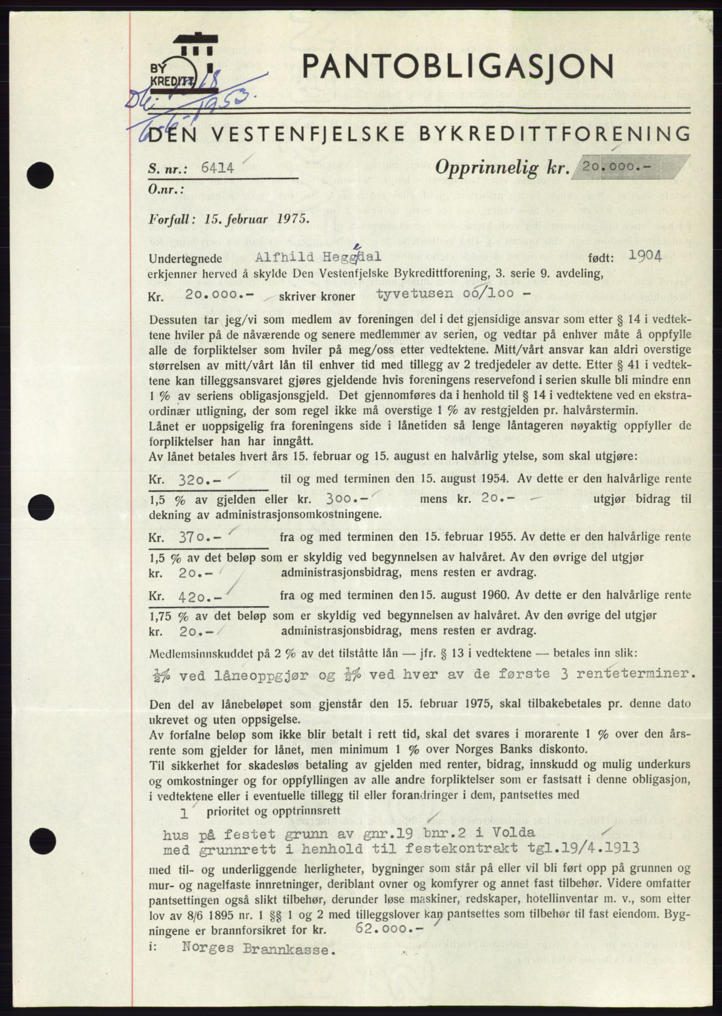 Søre Sunnmøre sorenskriveri, AV/SAT-A-4122/1/2/2C/L0123: Mortgage book no. 11B, 1953-1953, Diary no: : 1318/1953