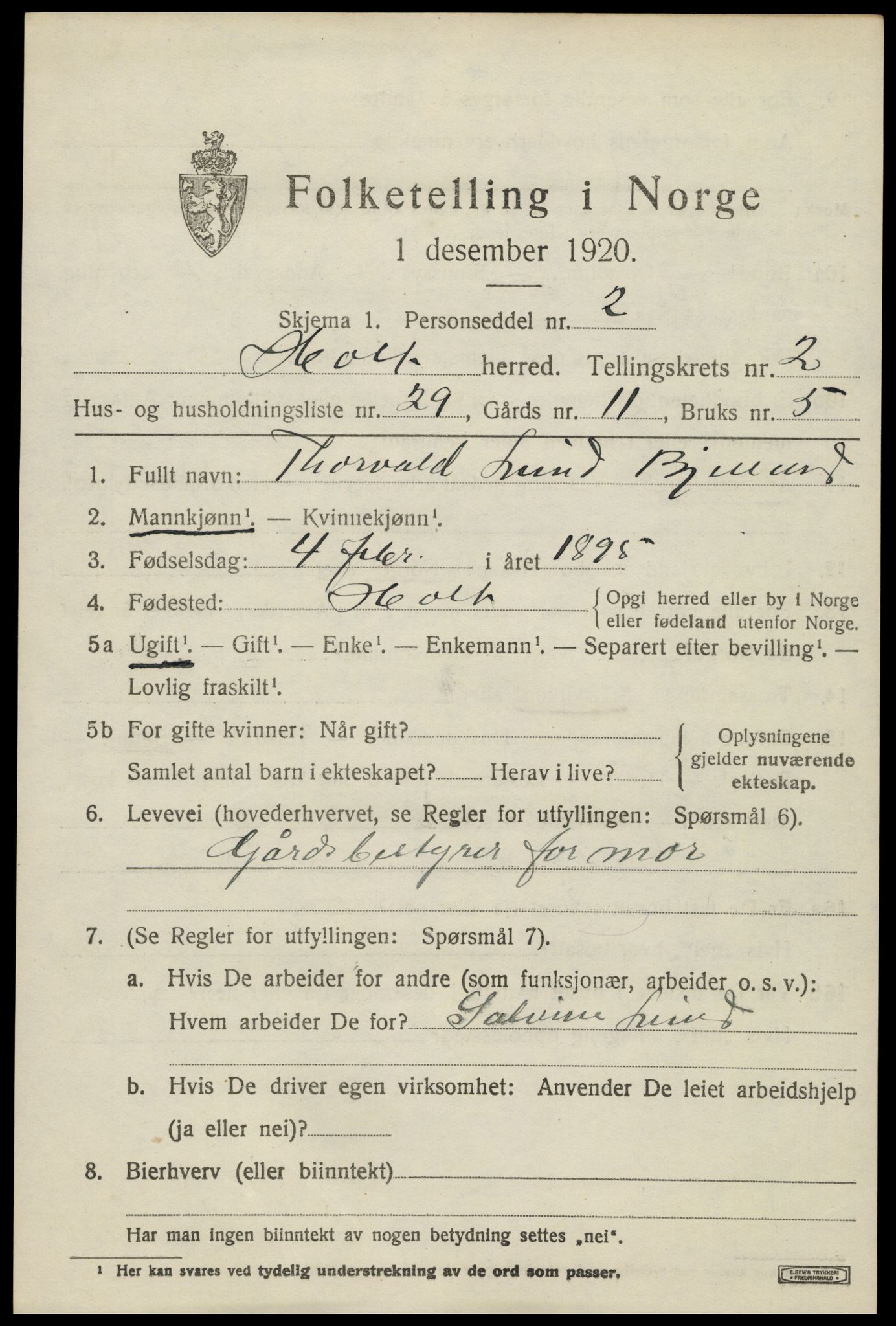 SAK, 1920 census for Holt, 1920, p. 2304