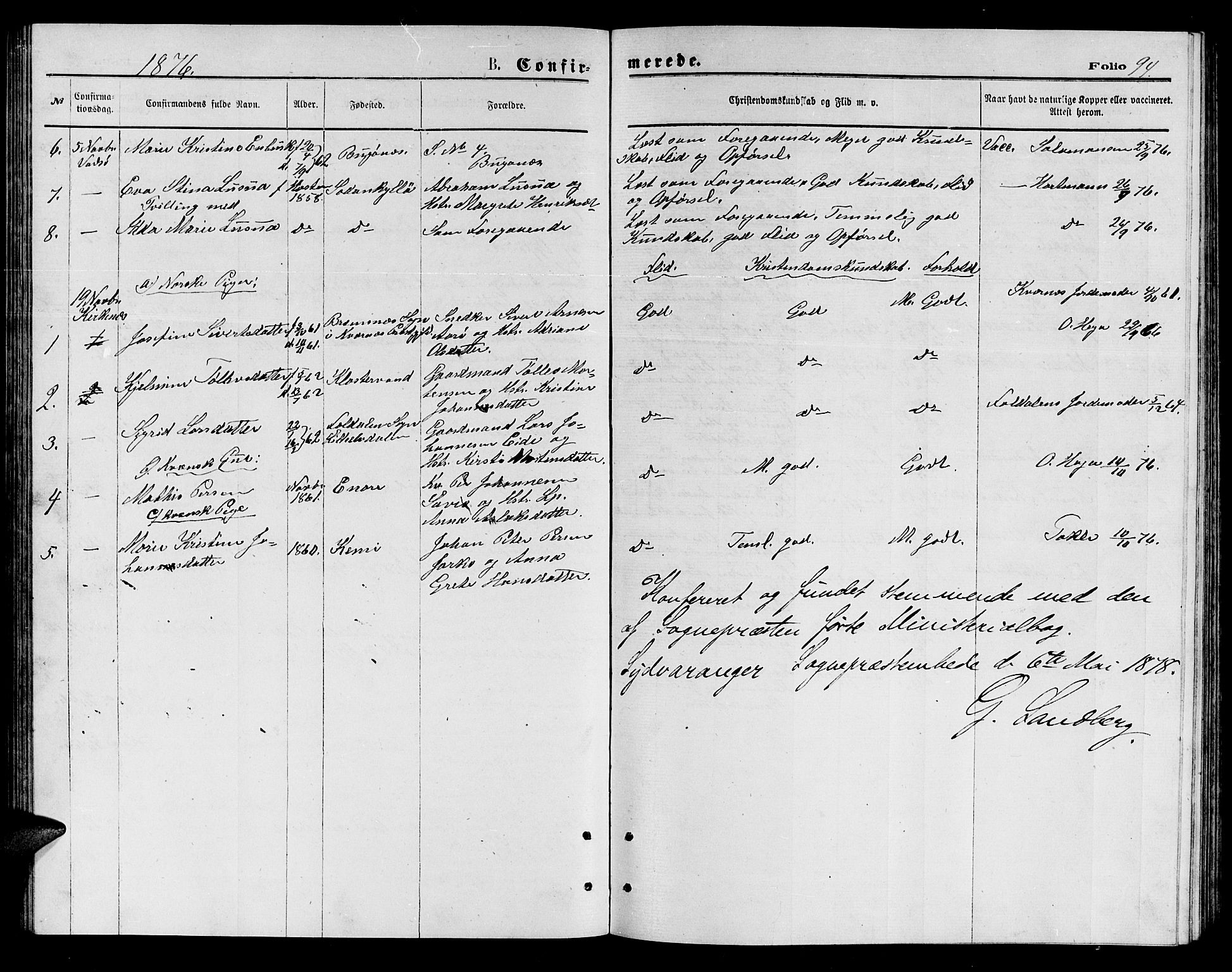 Sør-Varanger sokneprestkontor, AV/SATØ-S-1331/H/Hb/L0002klokker: Parish register (copy) no. 2, 1873-1877, p. 94