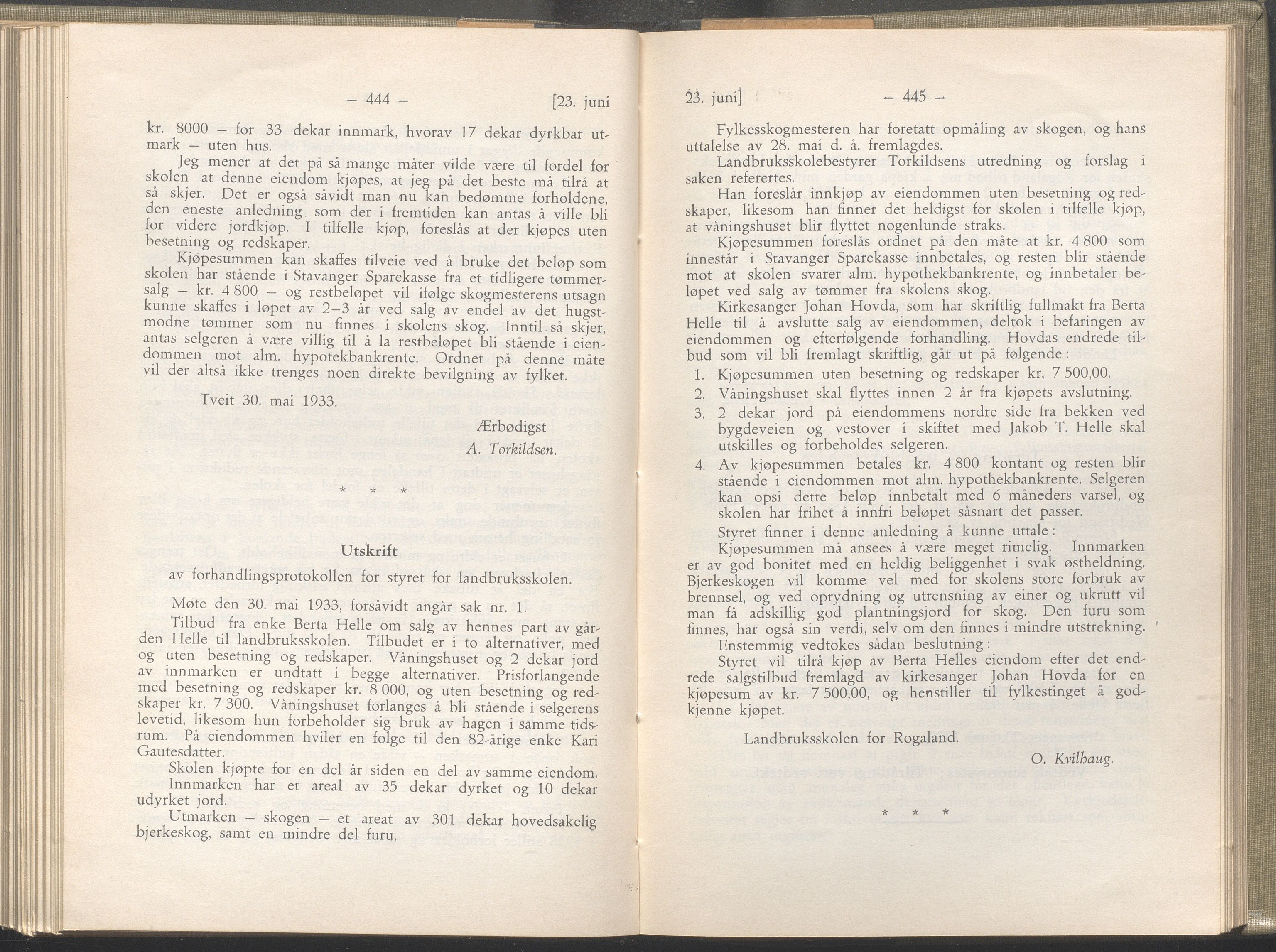 Rogaland fylkeskommune - Fylkesrådmannen , IKAR/A-900/A/Aa/Aaa/L0052: Møtebok , 1933, p. 444-445