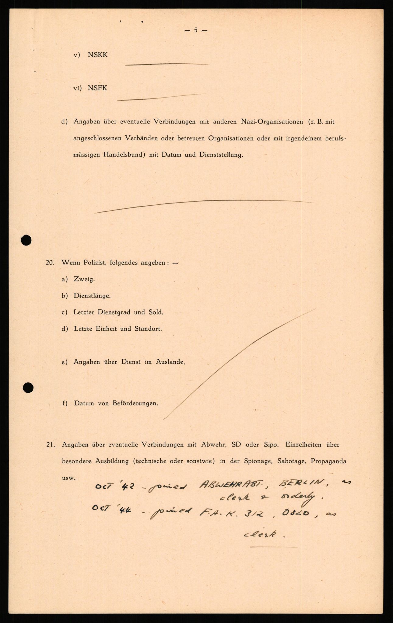 Forsvaret, Forsvarets overkommando II, RA/RAFA-3915/D/Db/L0017: CI Questionaires. Tyske okkupasjonsstyrker i Norge. Tyskere., 1945-1946, p. 435