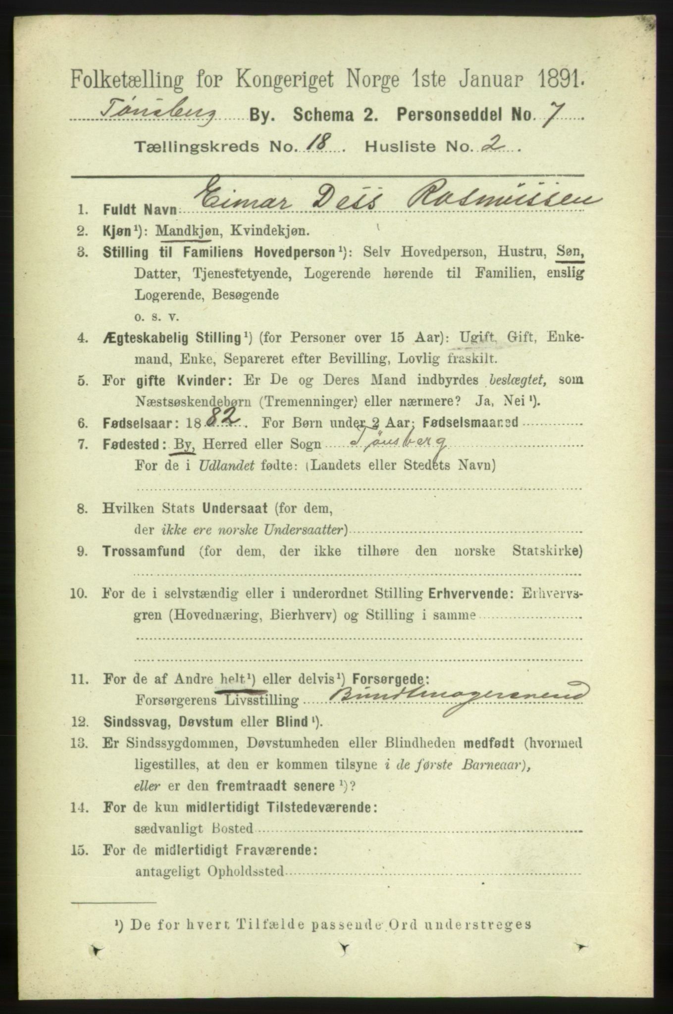 RA, 1891 census for 0705 Tønsberg, 1891, p. 5112