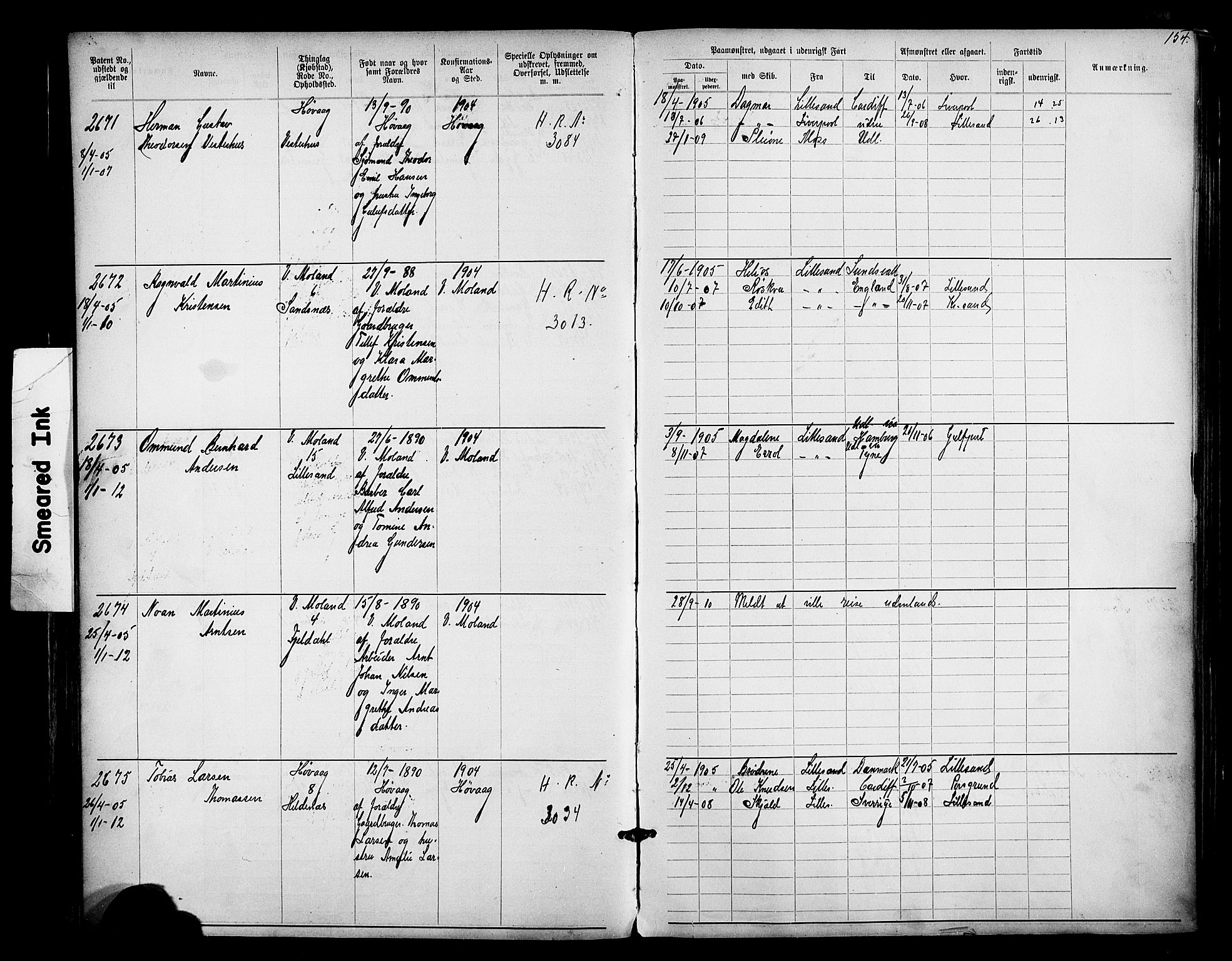 Lillesand mønstringskrets, AV/SAK-2031-0014/F/Fa/L0003: Annotasjonsrulle nr 1911-3489 med register, W-9, 1891-1932, p. 183