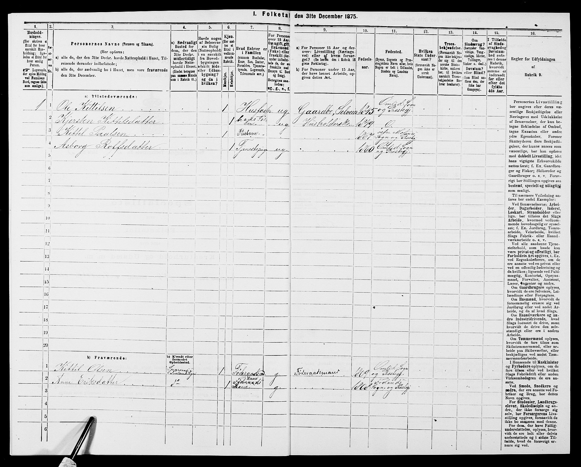 SAK, 1875 census for 0929P Åmli, 1875, p. 401