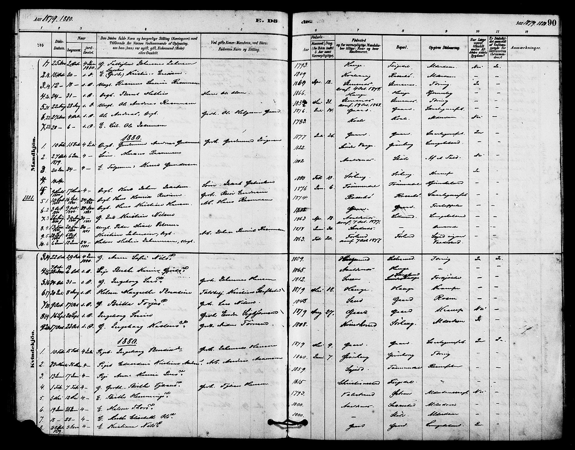 Haugesund sokneprestkontor, AV/SAST-A -101863/H/Ha/Haa/L0002: Parish register (official) no. A 2, 1878-1886, p. 90