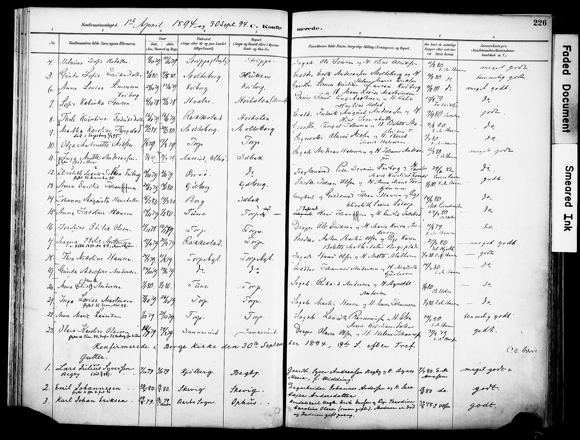 Borge prestekontor Kirkebøker, AV/SAO-A-10903/F/Fa/L0008: Parish register (official) no. I 8B, 1887-1902, p. 226