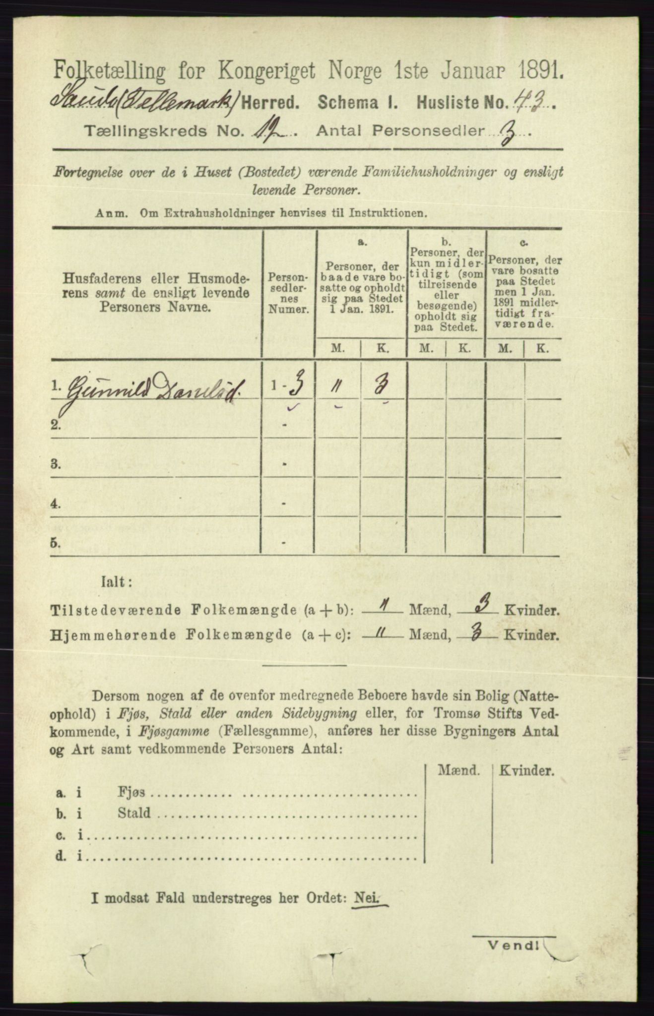 RA, 1891 census for 0822 Sauherad, 1891, p. 3611