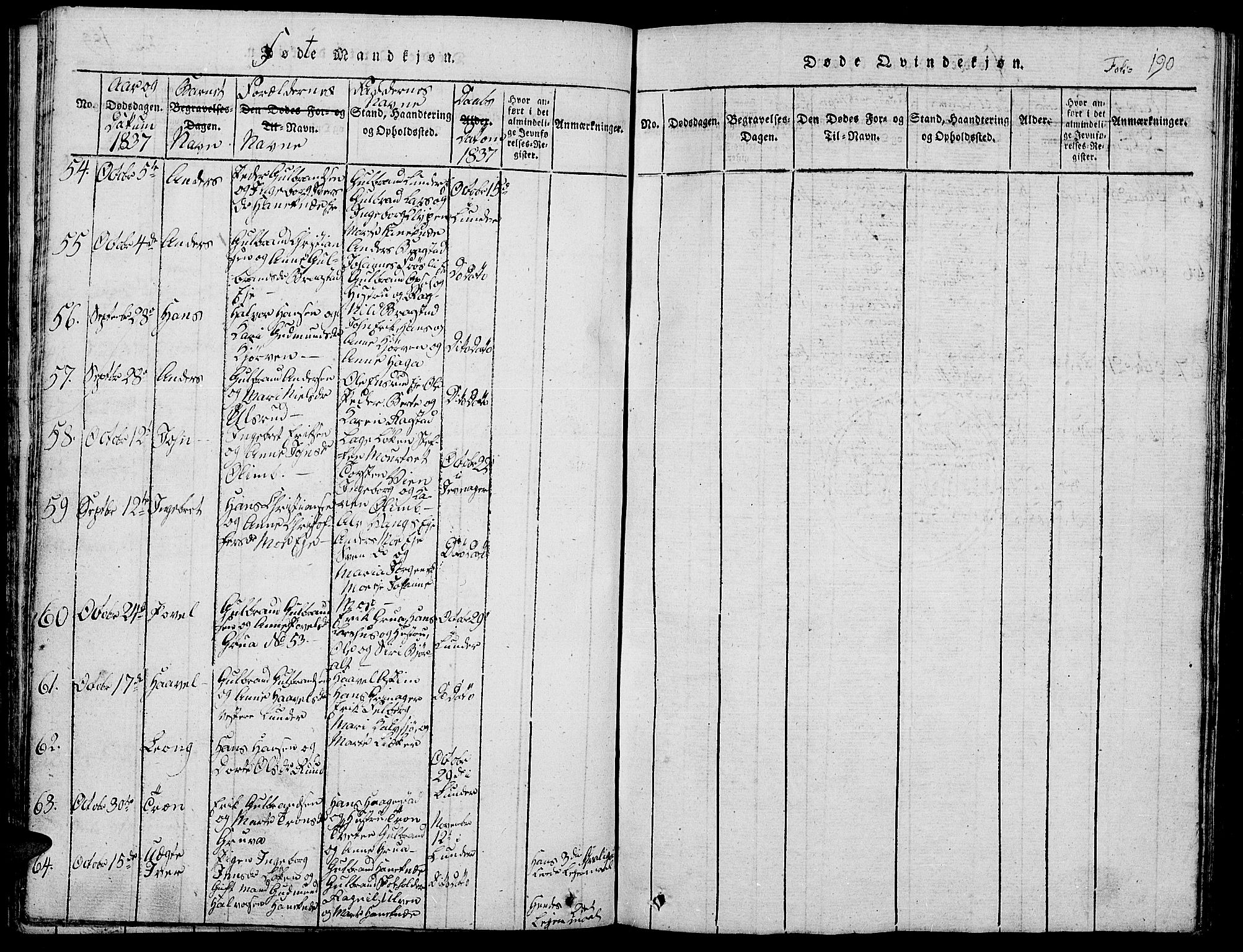Jevnaker prestekontor, SAH/PREST-116/H/Ha/Hab/L0001: Parish register (copy) no. 1, 1815-1837, p. 190