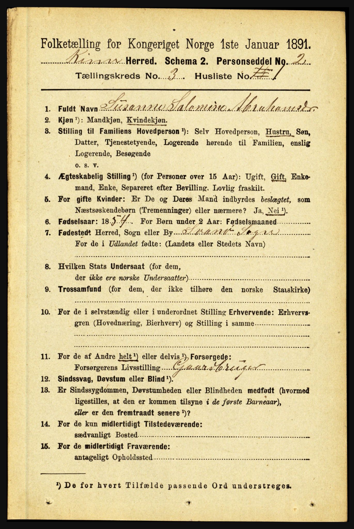 RA, 1891 census for 1437 Kinn, 1891, p. 934