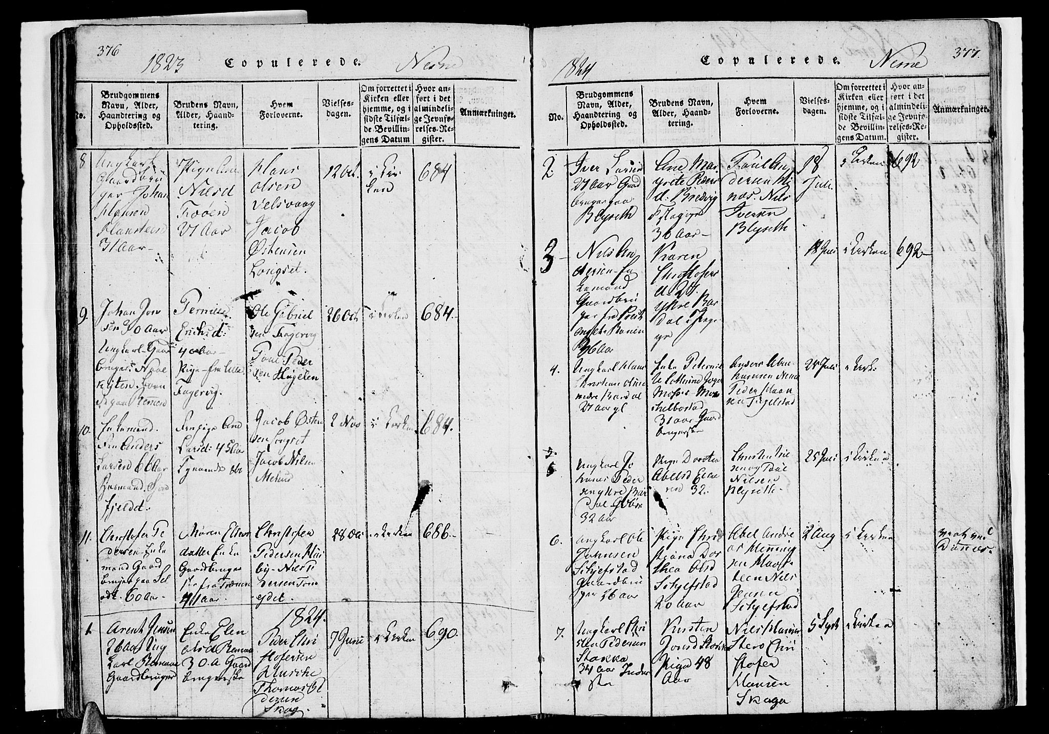 Ministerialprotokoller, klokkerbøker og fødselsregistre - Nordland, AV/SAT-A-1459/838/L0546: Parish register (official) no. 838A05 /1, 1820-1828, p. 376-377