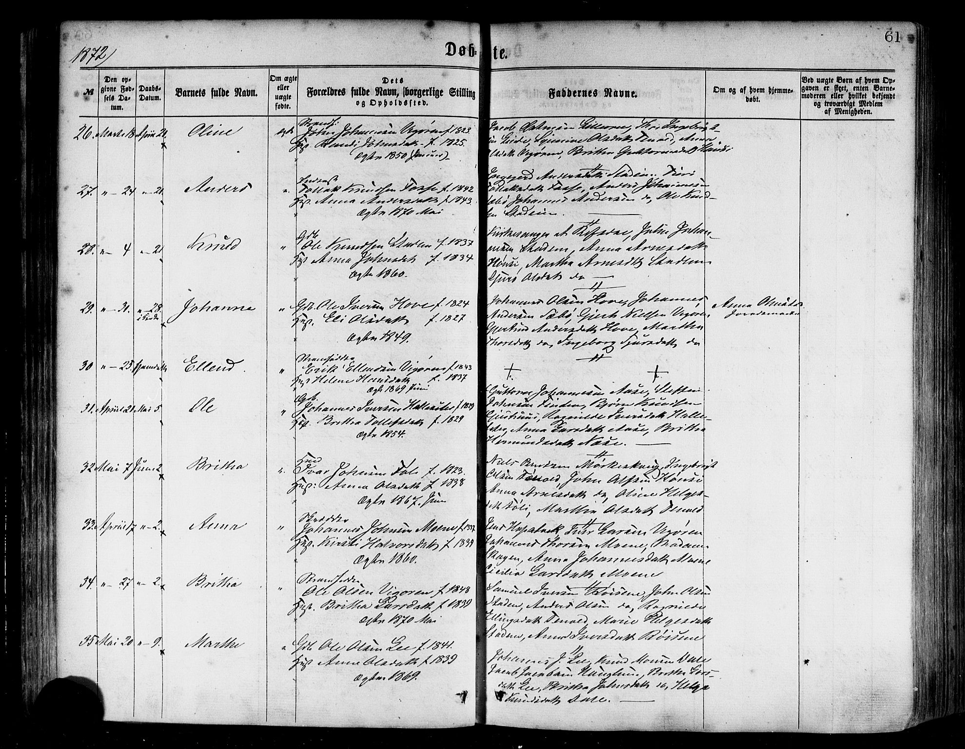 Vik sokneprestembete, SAB/A-81501: Parish register (official) no. A 9, 1866-1877, p. 61