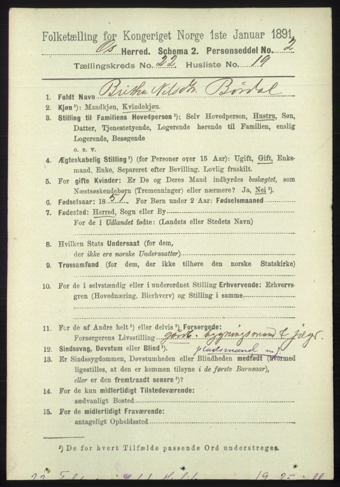 RA, 1891 census for 1243 Os, 1891, p. 4999