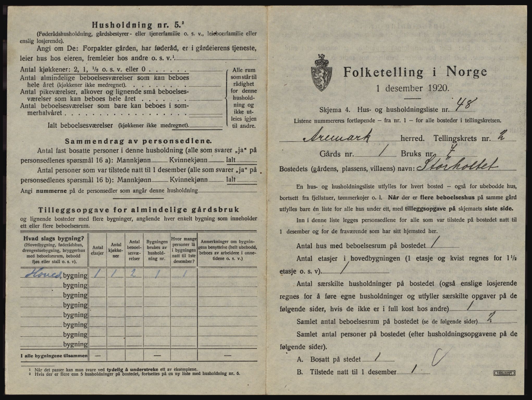 SAO, 1920 census for Aremark, 1920, p. 287