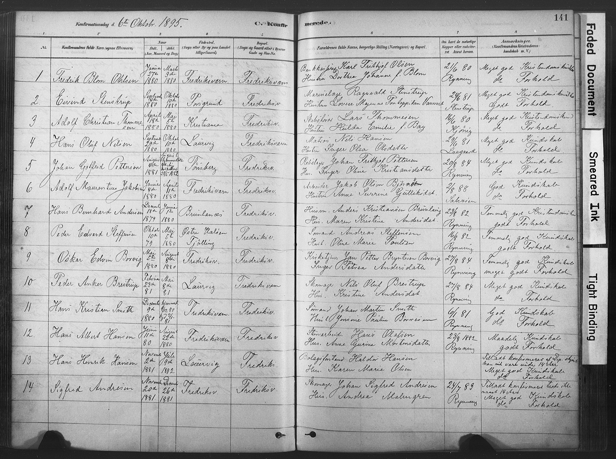 Stavern kirkebøker, AV/SAKO-A-318/F/Fa/L0008: Parish register (official) no. 8, 1878-1905, p. 141