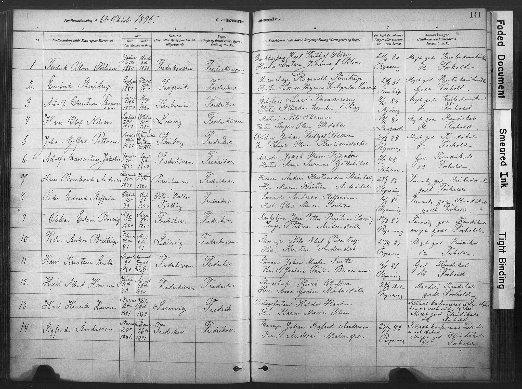 Stavern kirkebøker, SAKO/A-318/F/Fa/L0008: Parish register (official) no. 8, 1878-1905, p. 141