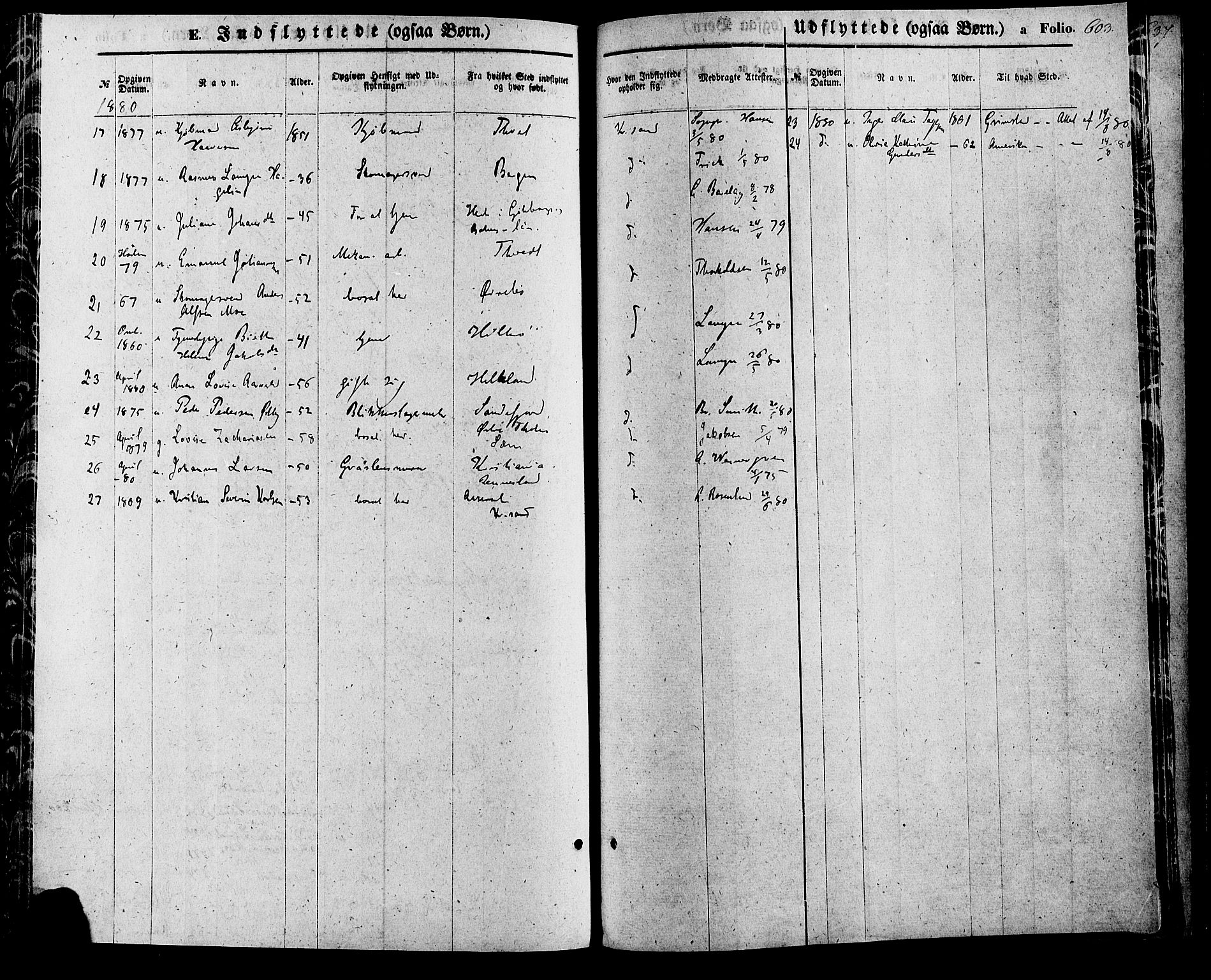 Kristiansand domprosti, SAK/1112-0006/F/Fa/L0015: Parish register (official) no. A 15, 1867-1880, p. 603