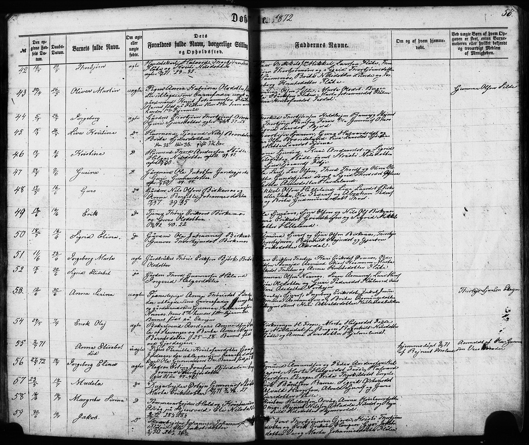 Etne sokneprestembete, SAB/A-75001/H/Haa: Parish register (official) no. A 9, 1862-1878, p. 58