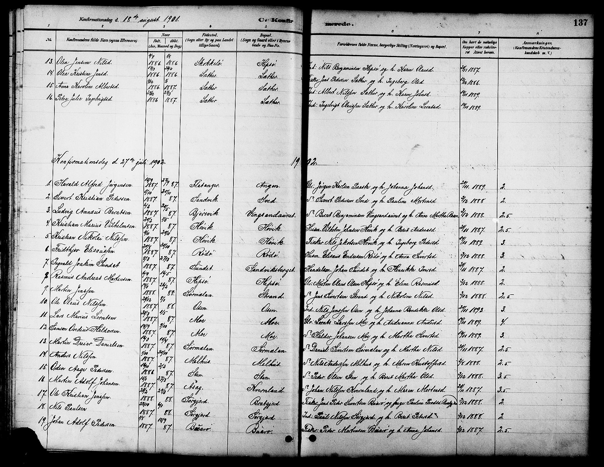 Ministerialprotokoller, klokkerbøker og fødselsregistre - Sør-Trøndelag, SAT/A-1456/658/L0726: Parish register (copy) no. 658C02, 1883-1908, p. 137