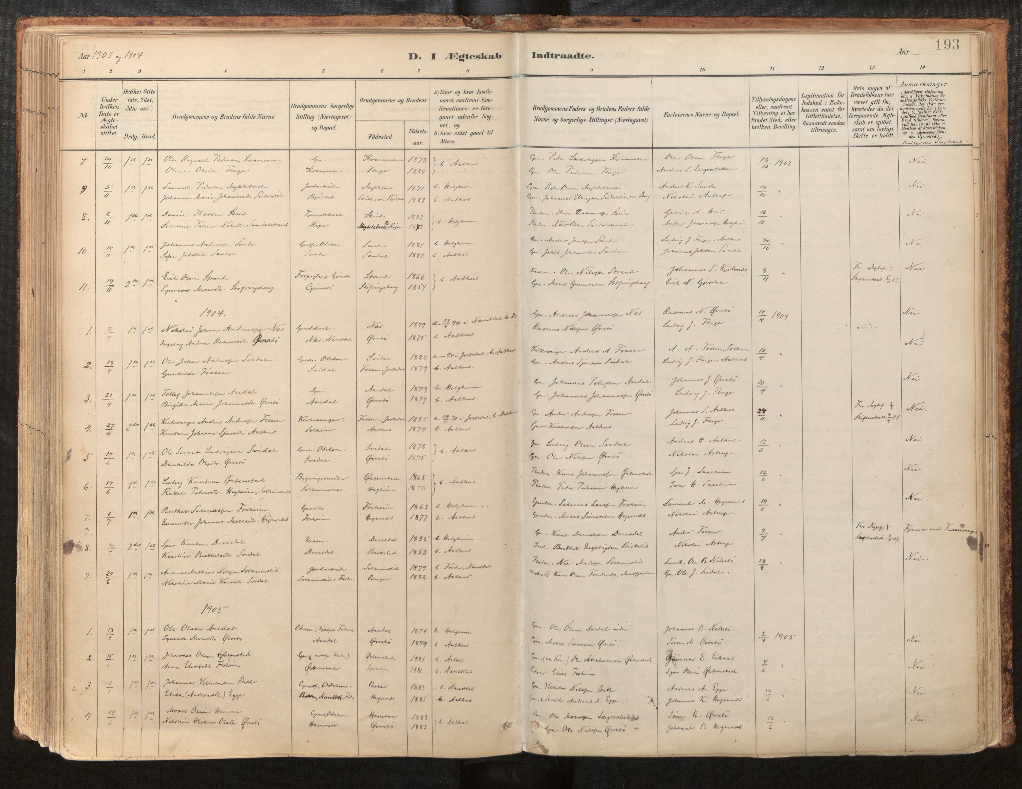 Jølster sokneprestembete, AV/SAB-A-80701/H/Haa/Haab/L0001: Parish register (official) no. B 1, 1882-1930, p. 193