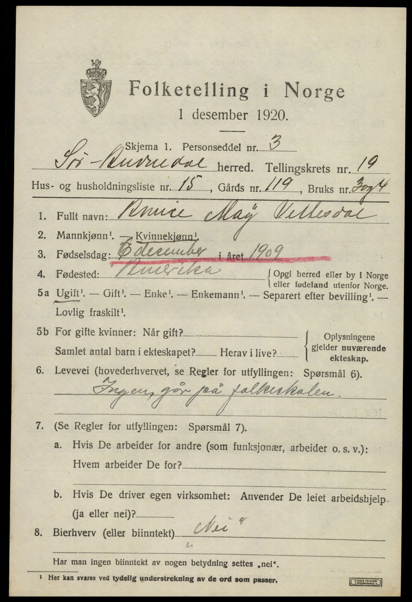 SAK, 1920 census for Sør-Audnedal, 1920, p. 6701